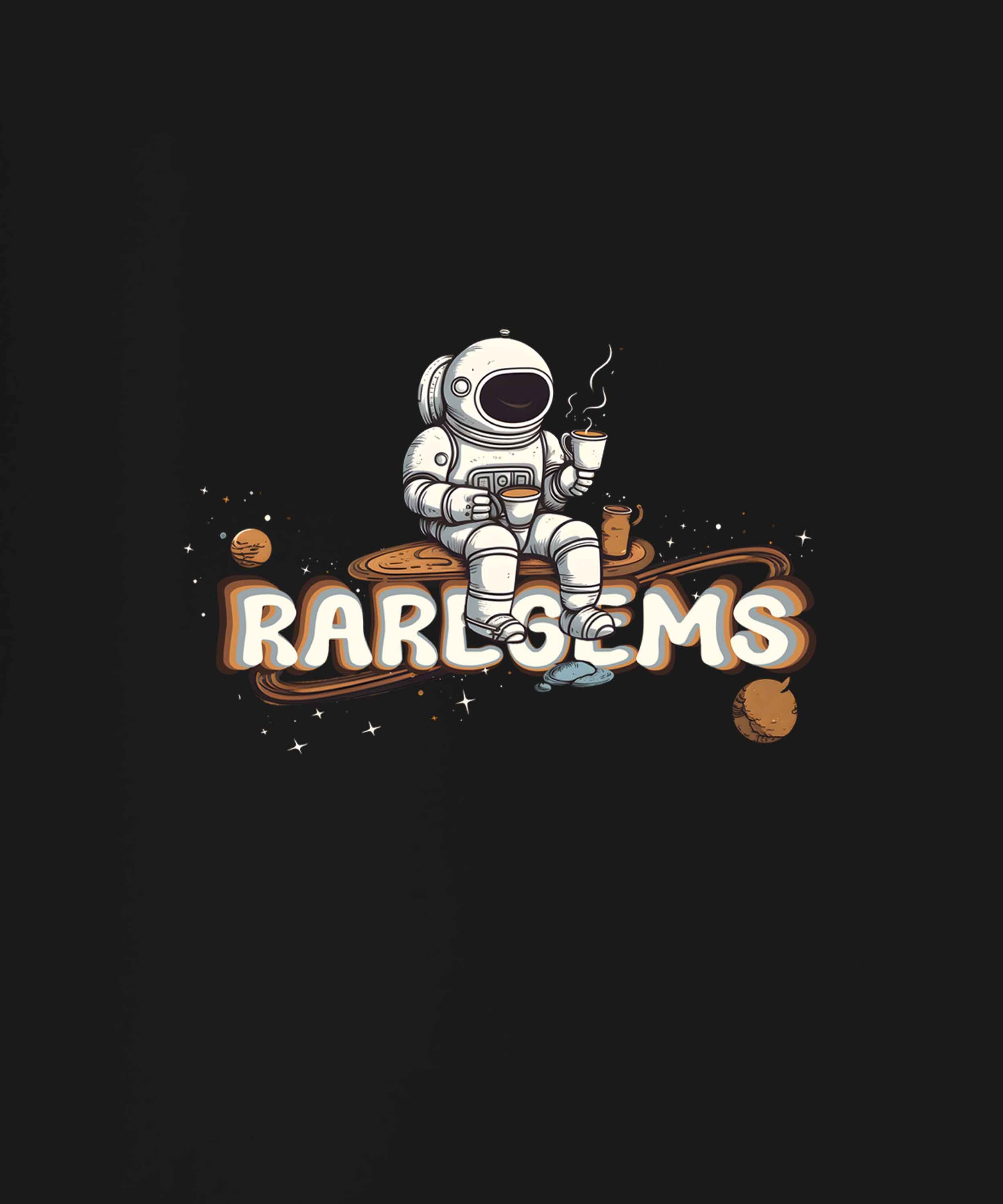 Black Half Sleeve Round Neck Astronaut Sipping Tea Printed Regular T-Shirt