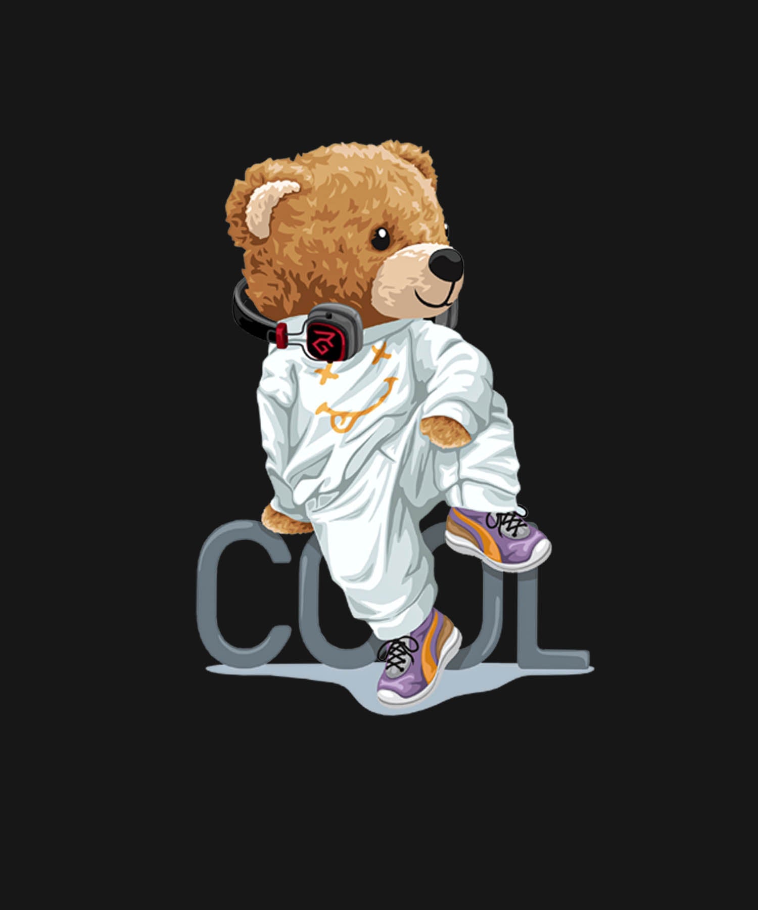 Black Round Neck Cool And Modern Teddy Printed Full Sleeves T-Shirt