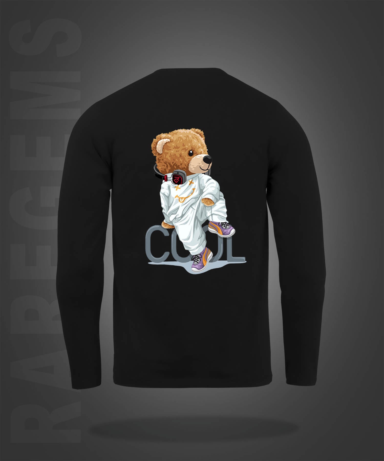 Black Round Neck Cool And Modern Teddy Printed Full Sleeves T-Shirt