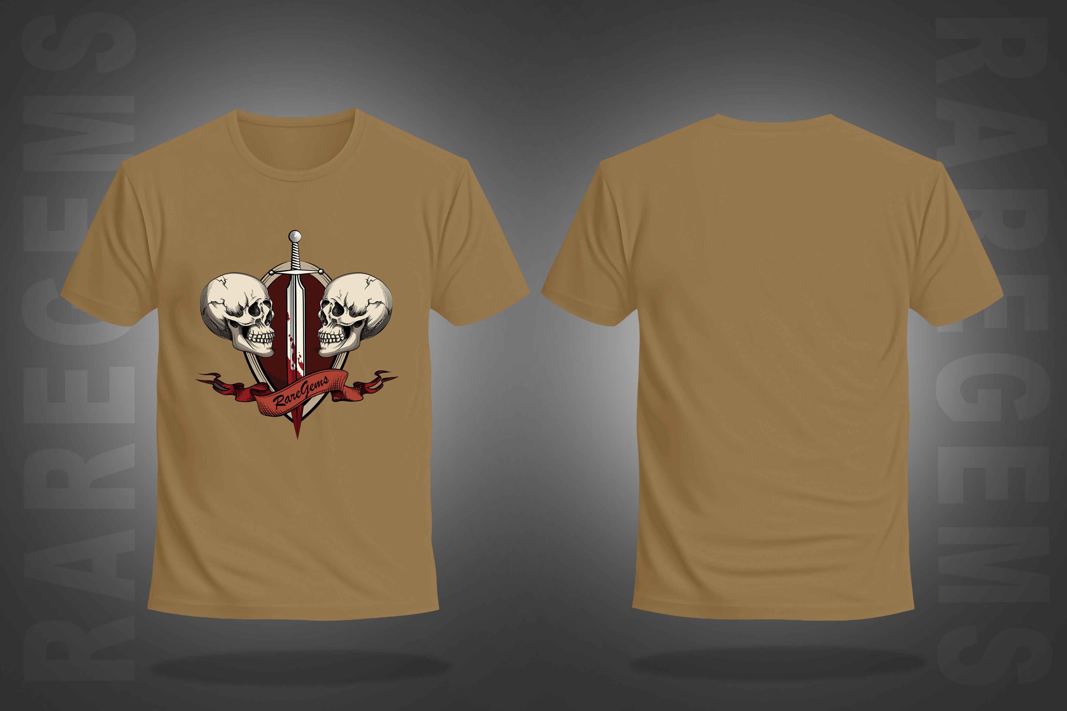 Beige Half Sleeve Round Neck Two Skulls With Sword Printed Regular T-Shirt