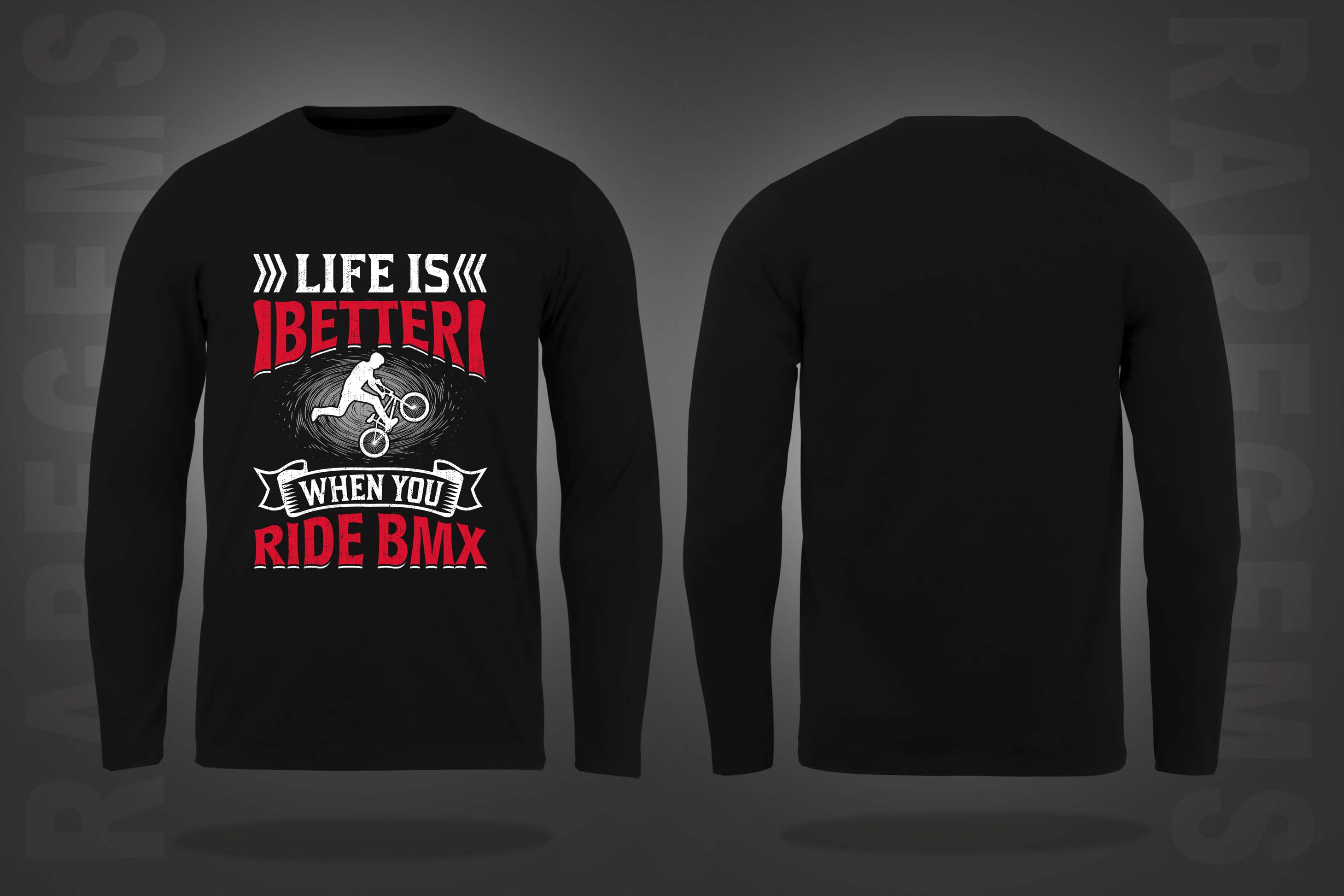 Black Round Neck Ride BMX Printed Full Sleeves T-Shirt