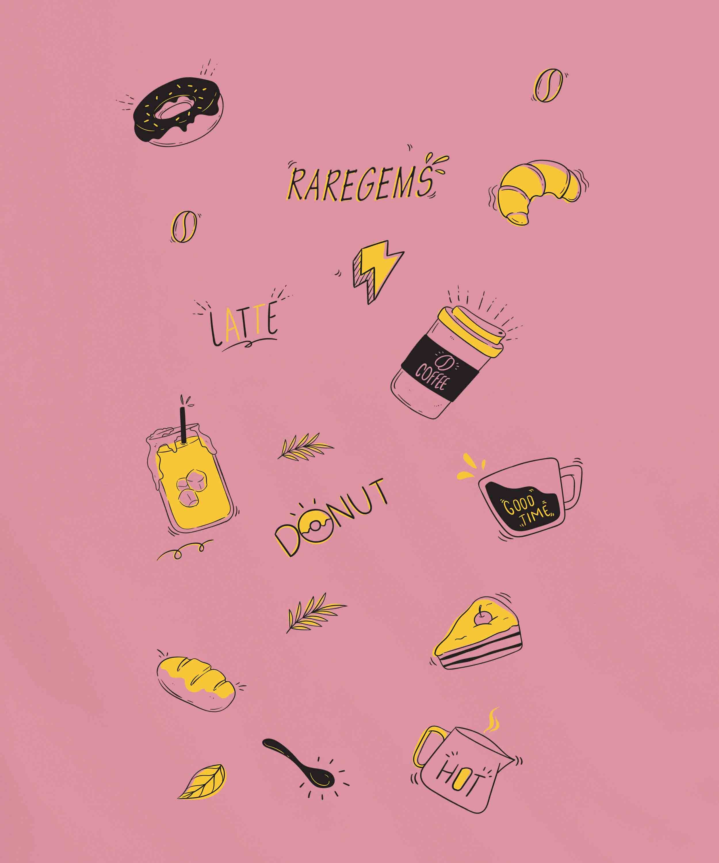 Peach Round Neck Half Sleeve Latte Donut Coffee Printed Regular T-Shirt