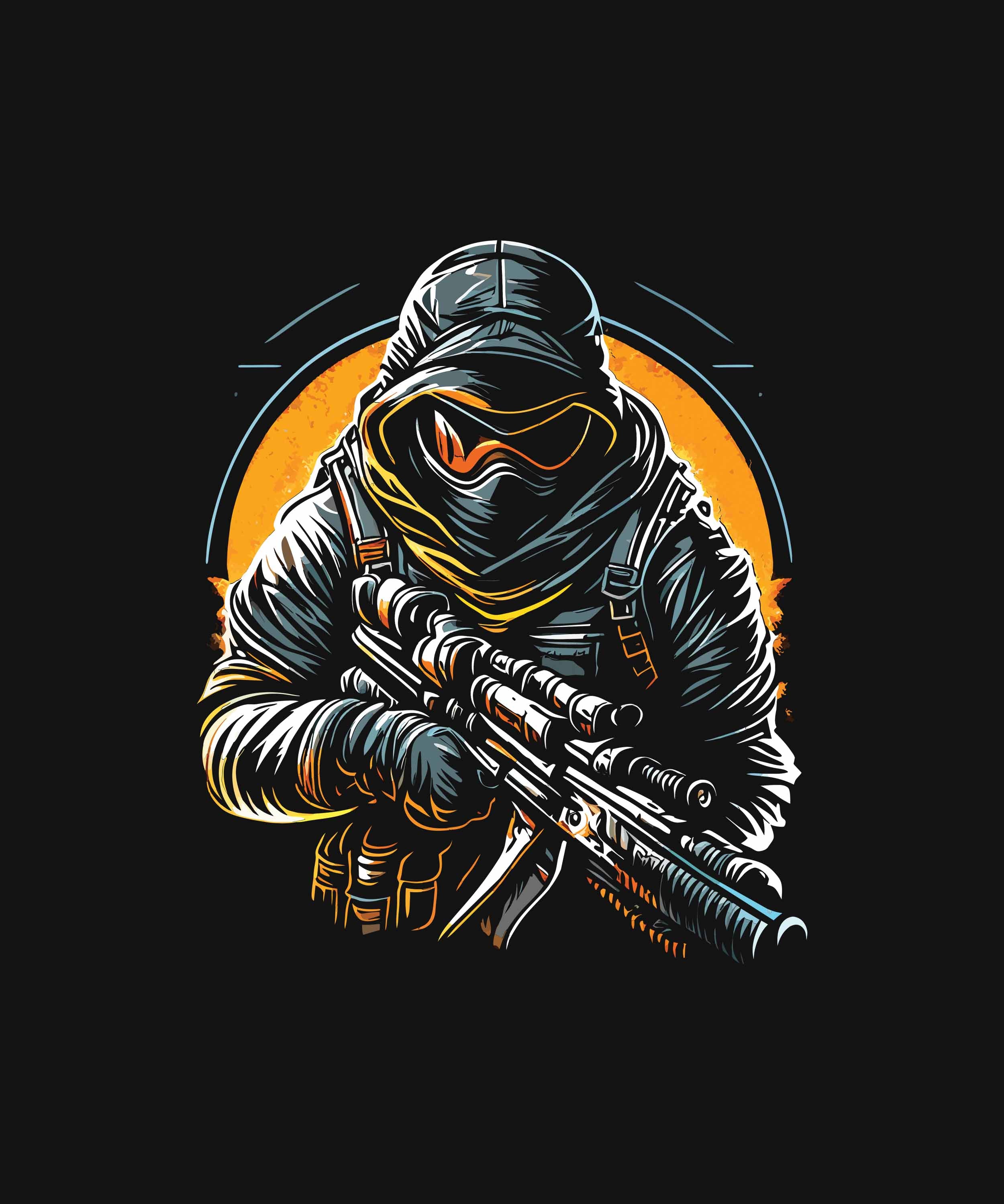 Black Half Sleeves Round Neck Commando Printed Regular T-Shirt