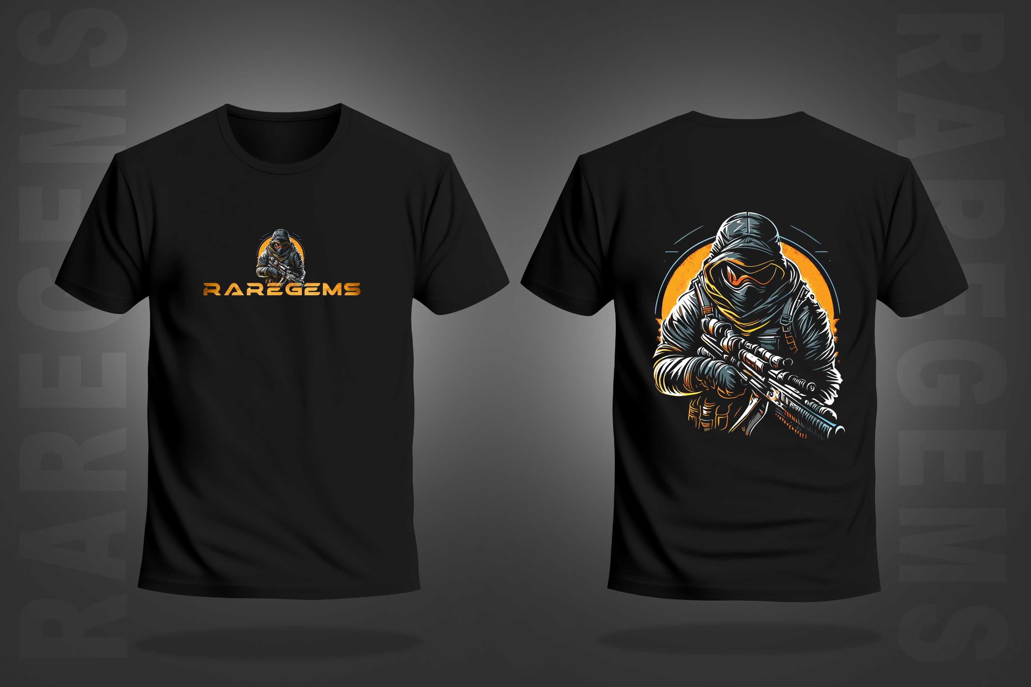 Black Half Sleeves Round Neck Commando Printed Regular T-Shirt