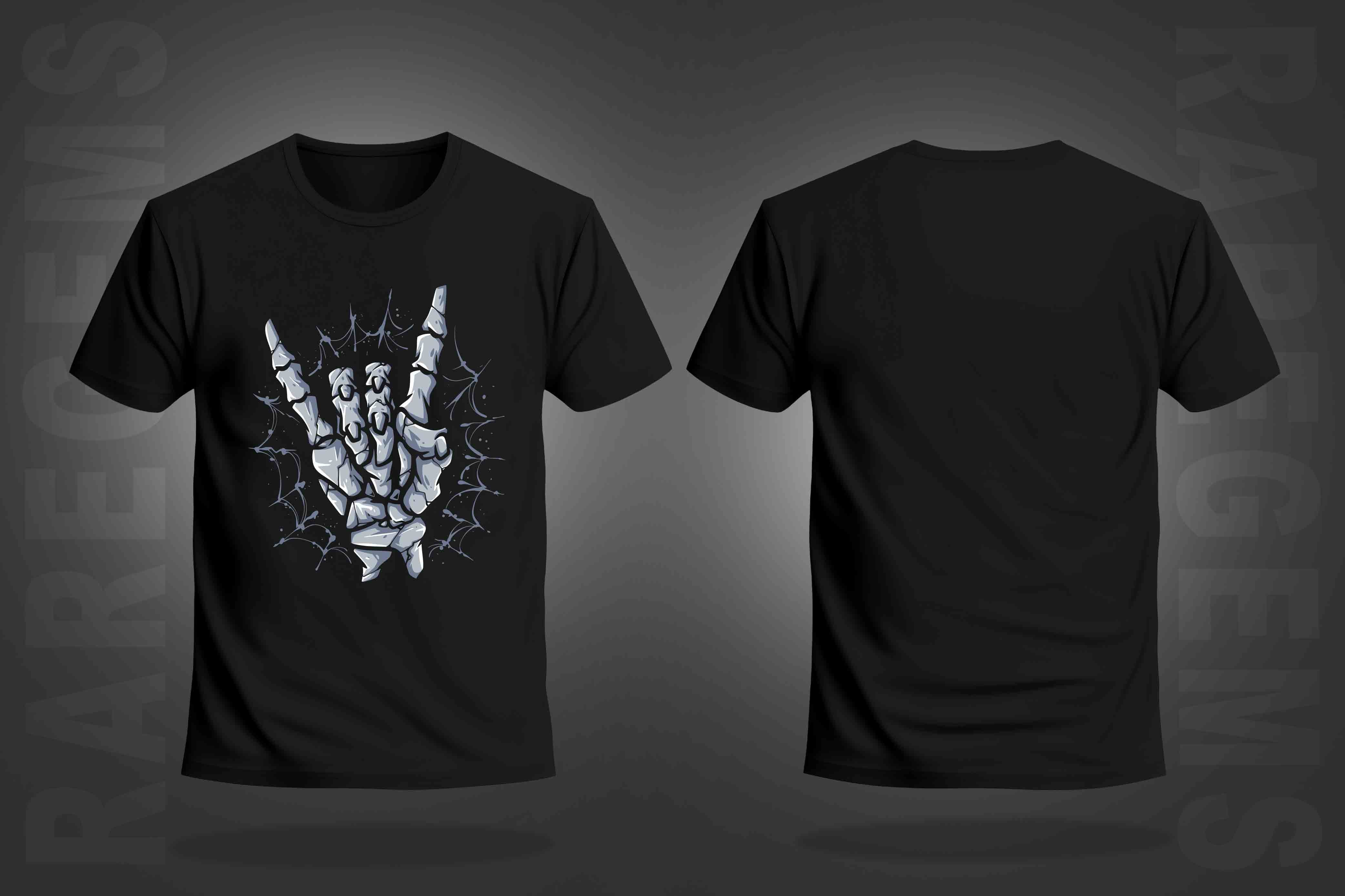 Black Half Sleeve Round Neck Skeleton Hand Printed Regular T-Shirt