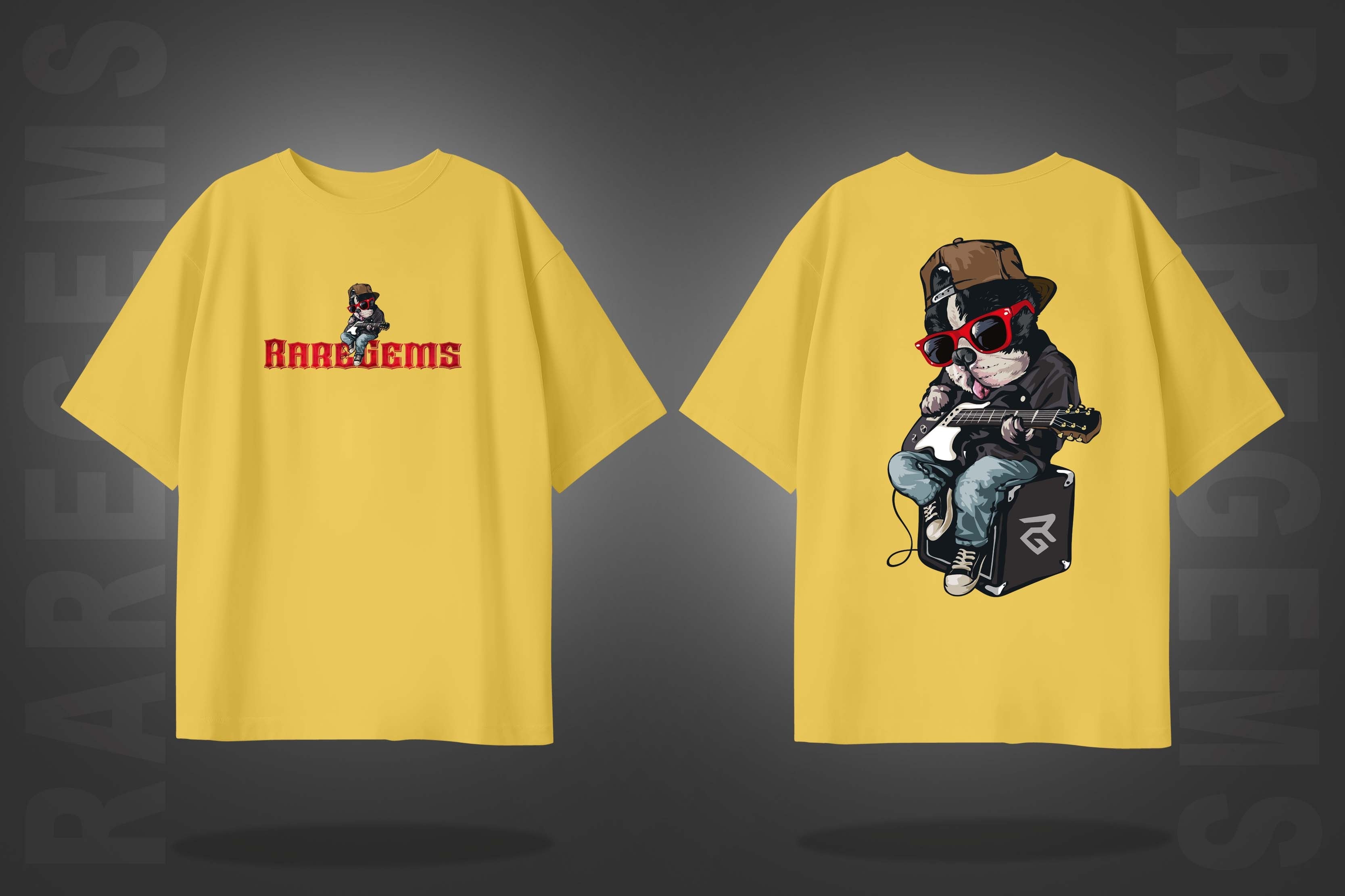 Yellow Half Sleeves Rockstar Dog Printed Oversized T-Shirt