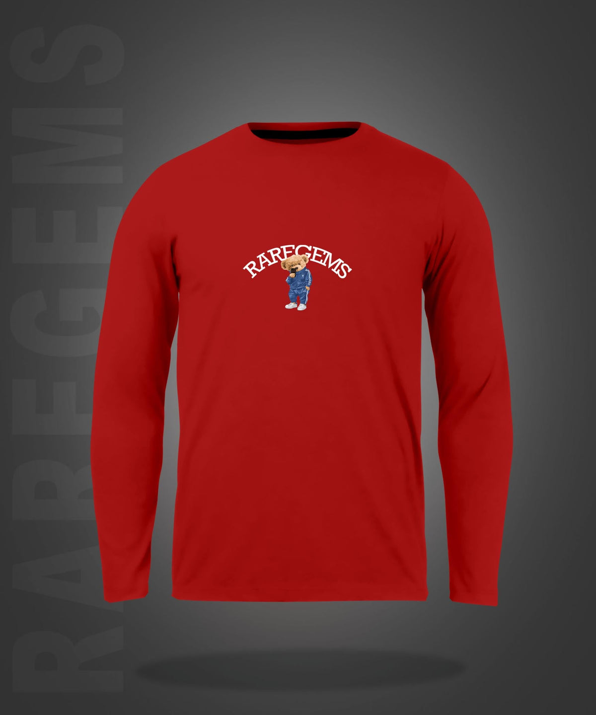 Red Round Neck Cool Teddy Printed Full Sleeves T-Shirt
