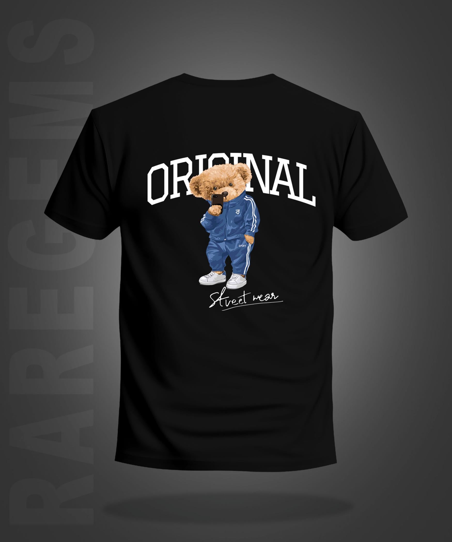 Black Half Sleeves Round Neck Cool Teddy Printed Regular T-Shirt