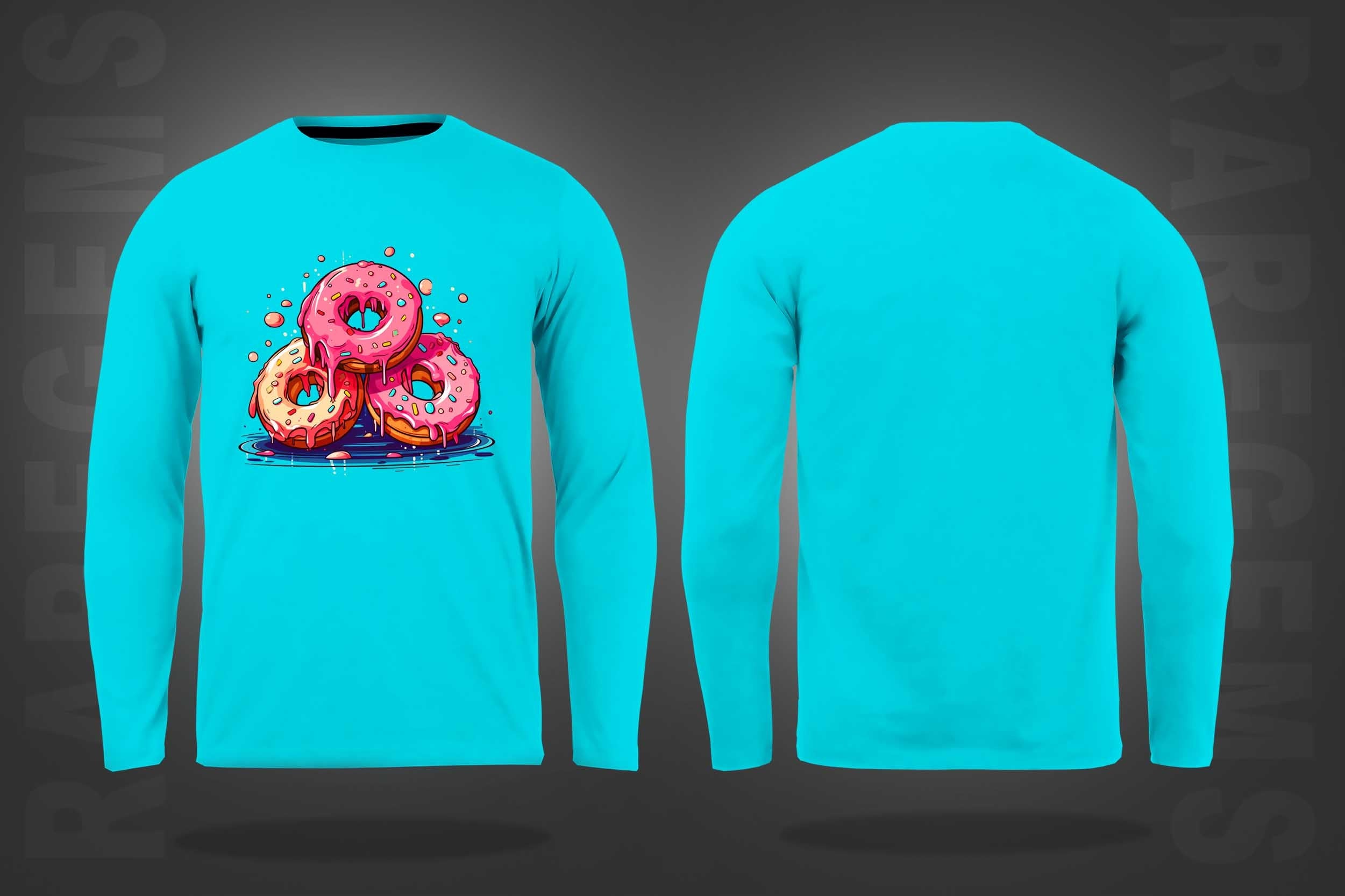 Cyan Round Neck Three Donuts Printed Full Sleeves T-Shirt