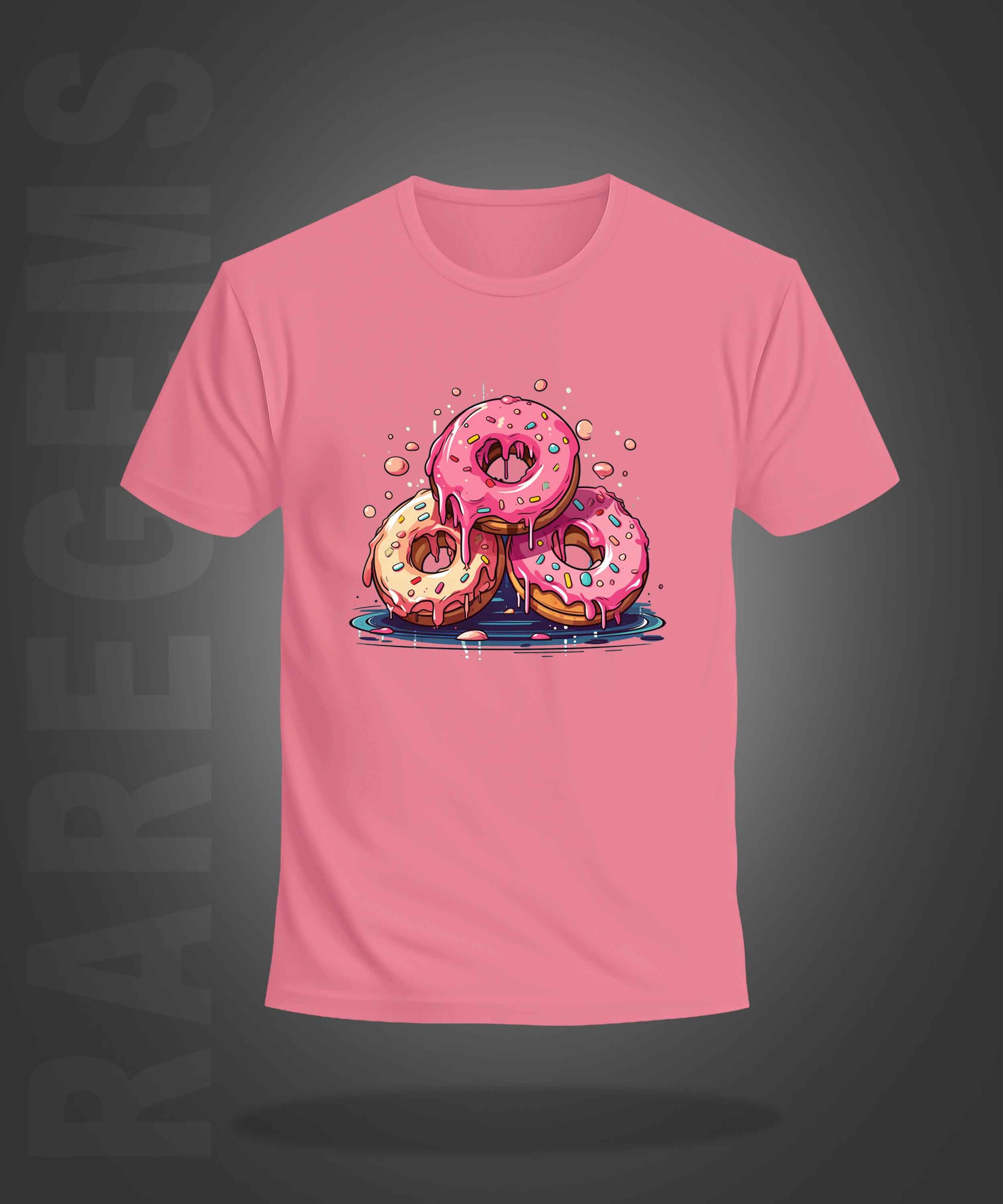 Peach Round Neck Half Sleeve Three Donuts Printed Regular T-Shirt