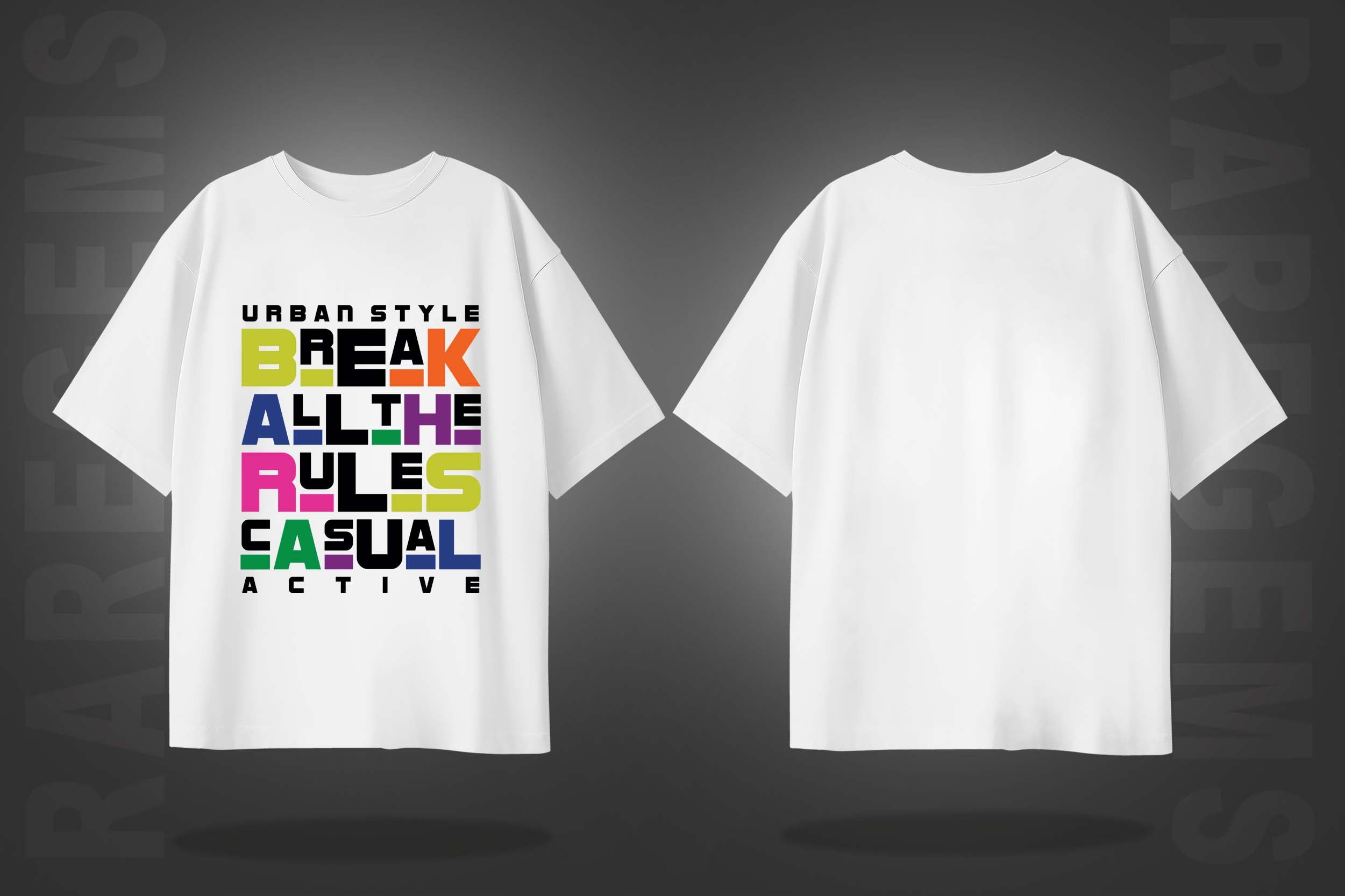 White Half Sleeves Round Neck Break The Rules Printed Oversized T-Shirt