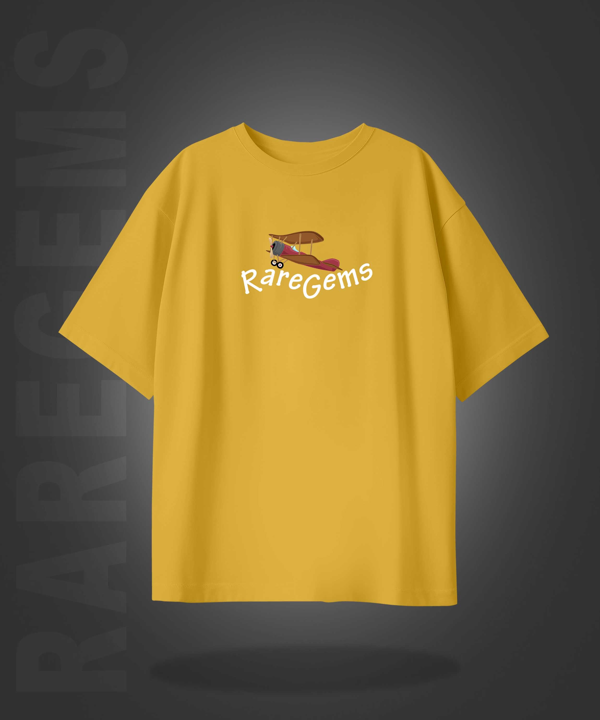 Yellow Half Sleeves Round Neck Teddy With Plane Printed Oversized T-Shirt