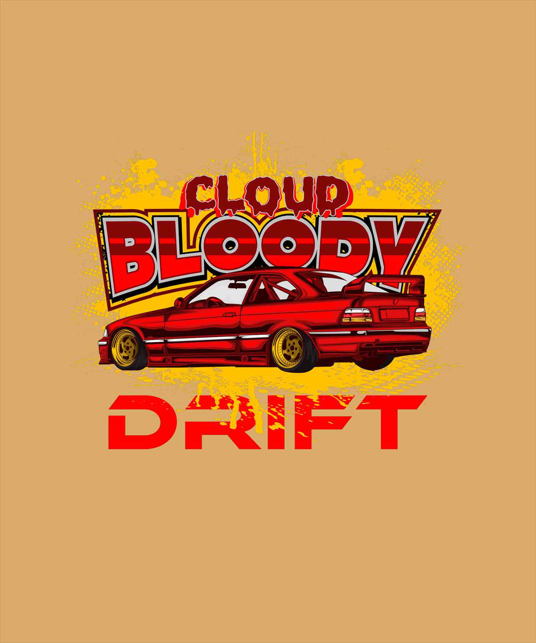 Beige Round Neck Cloud Bloody Drift Printed Full Sleeves T-Shirt