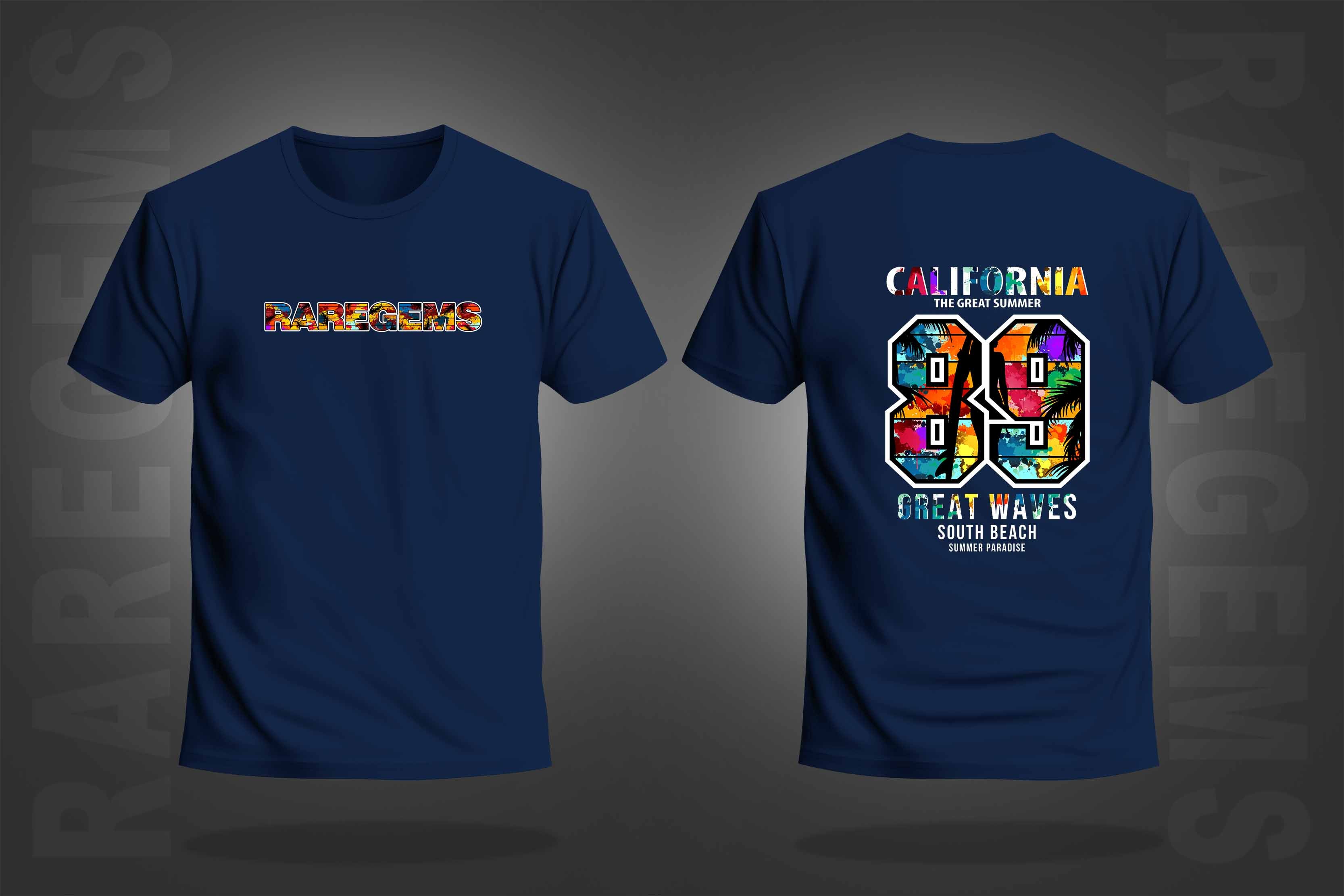 Navy Blue Half Sleeve Round Neck Multicolor California 89 Printed Regular T-Shirt