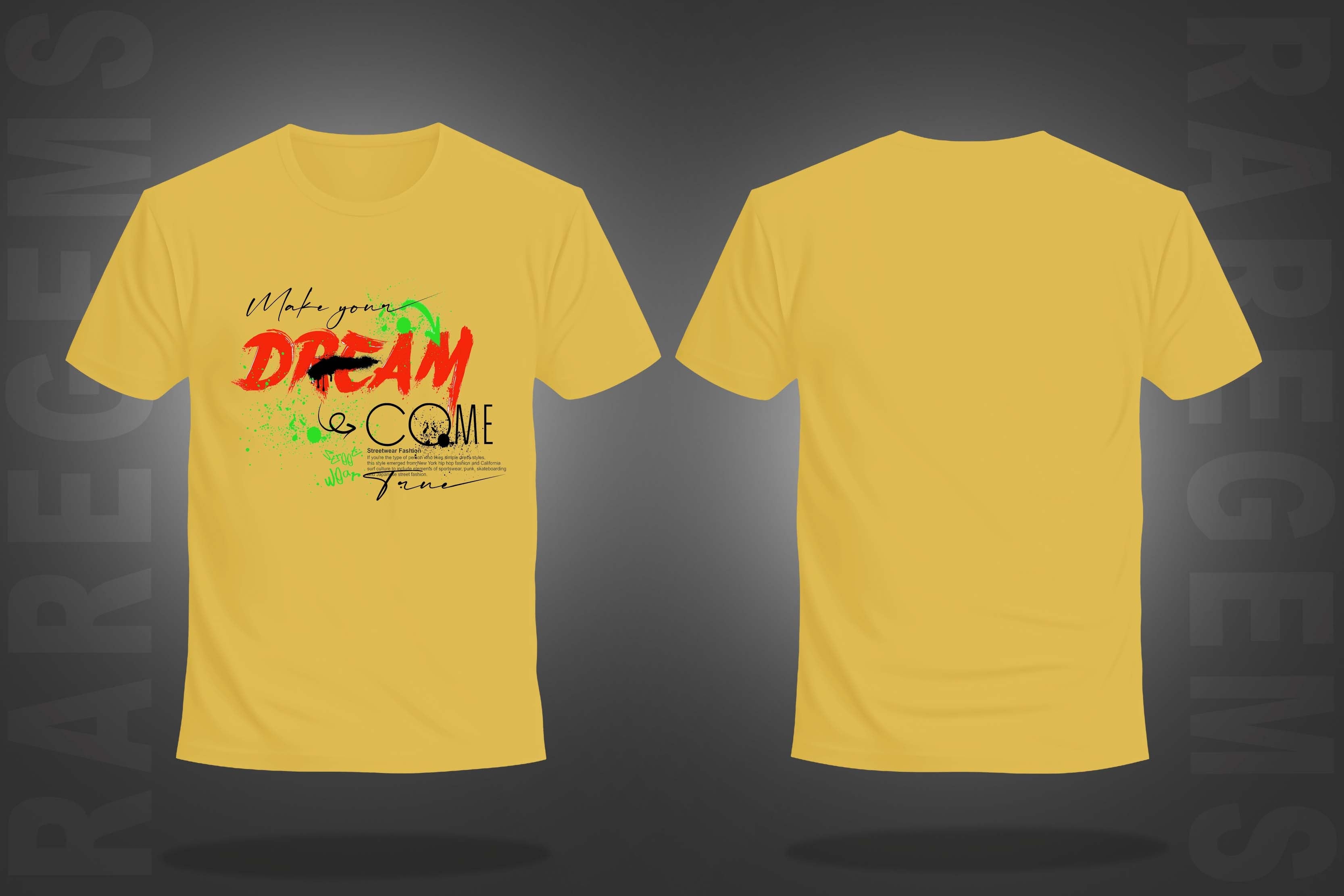 Yellow Round Neck Half Sleeve Dream Come True Graffiti Printed Regular T-Shirt