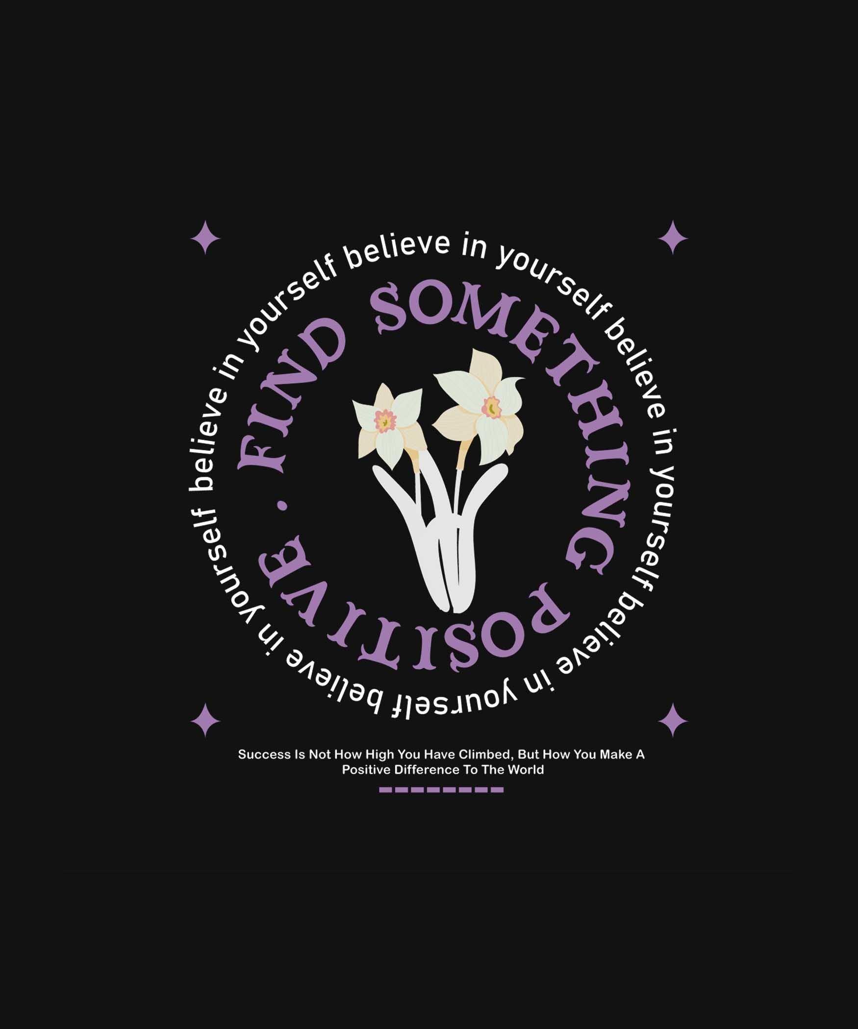 Black Round Neck Find Something Positive Printed Full Sleeves T-Shirt