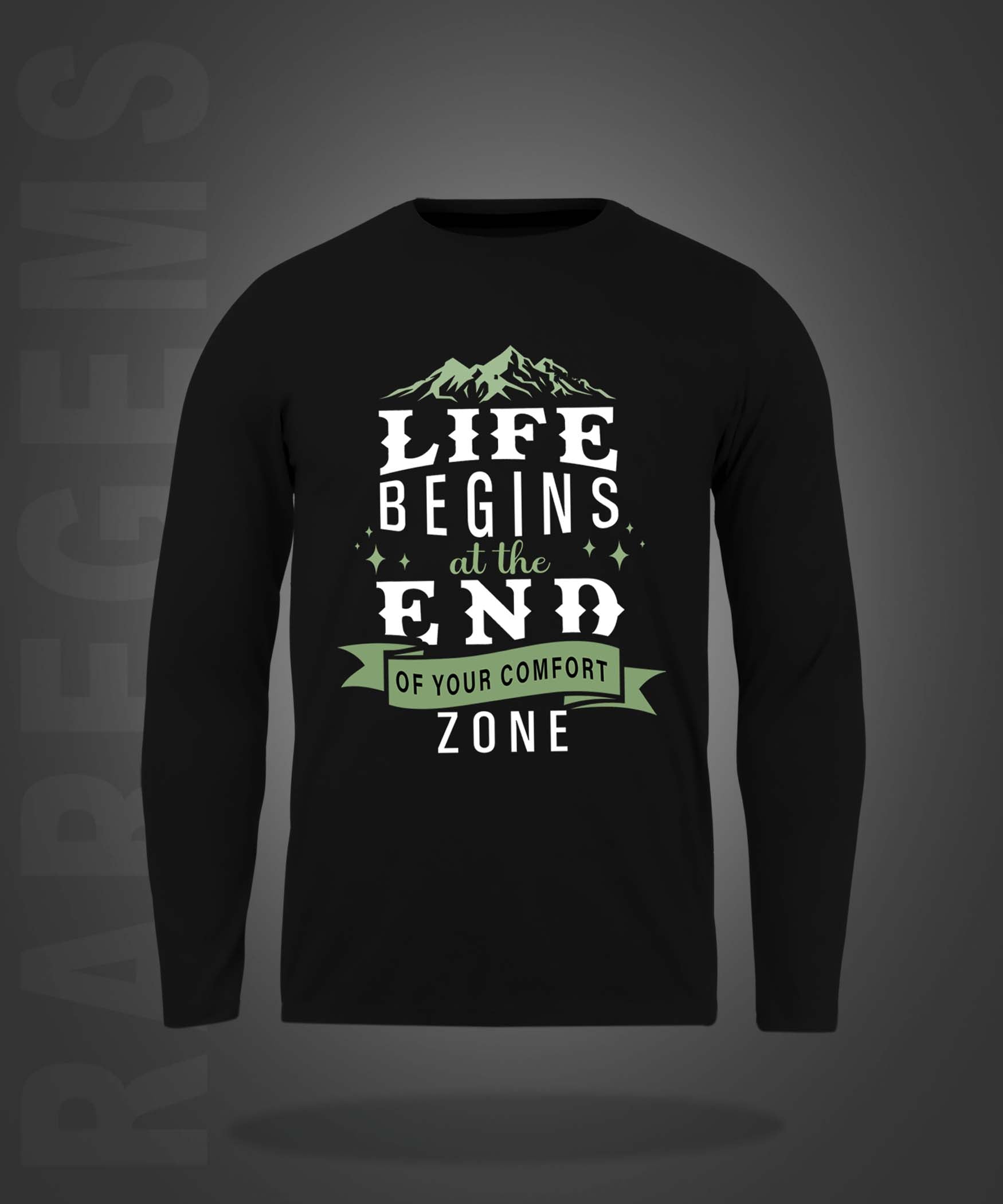 Black Round Neck Dream Motivational Quote On Life Printed Full Sleeves T-Shirt