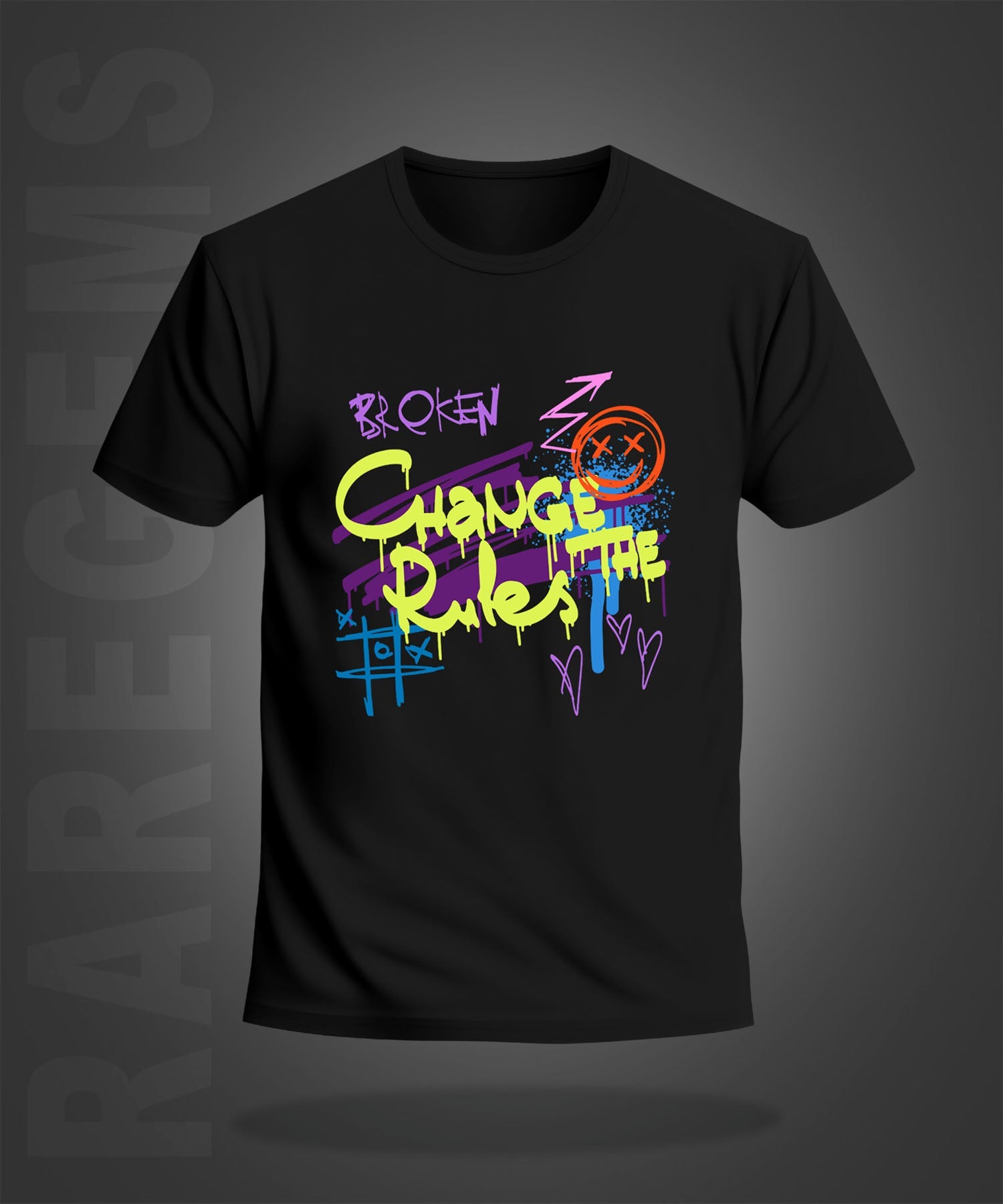 Black Round Neck Half Sleeve Change The Rules Graffiti Printed Regular T-Shirt