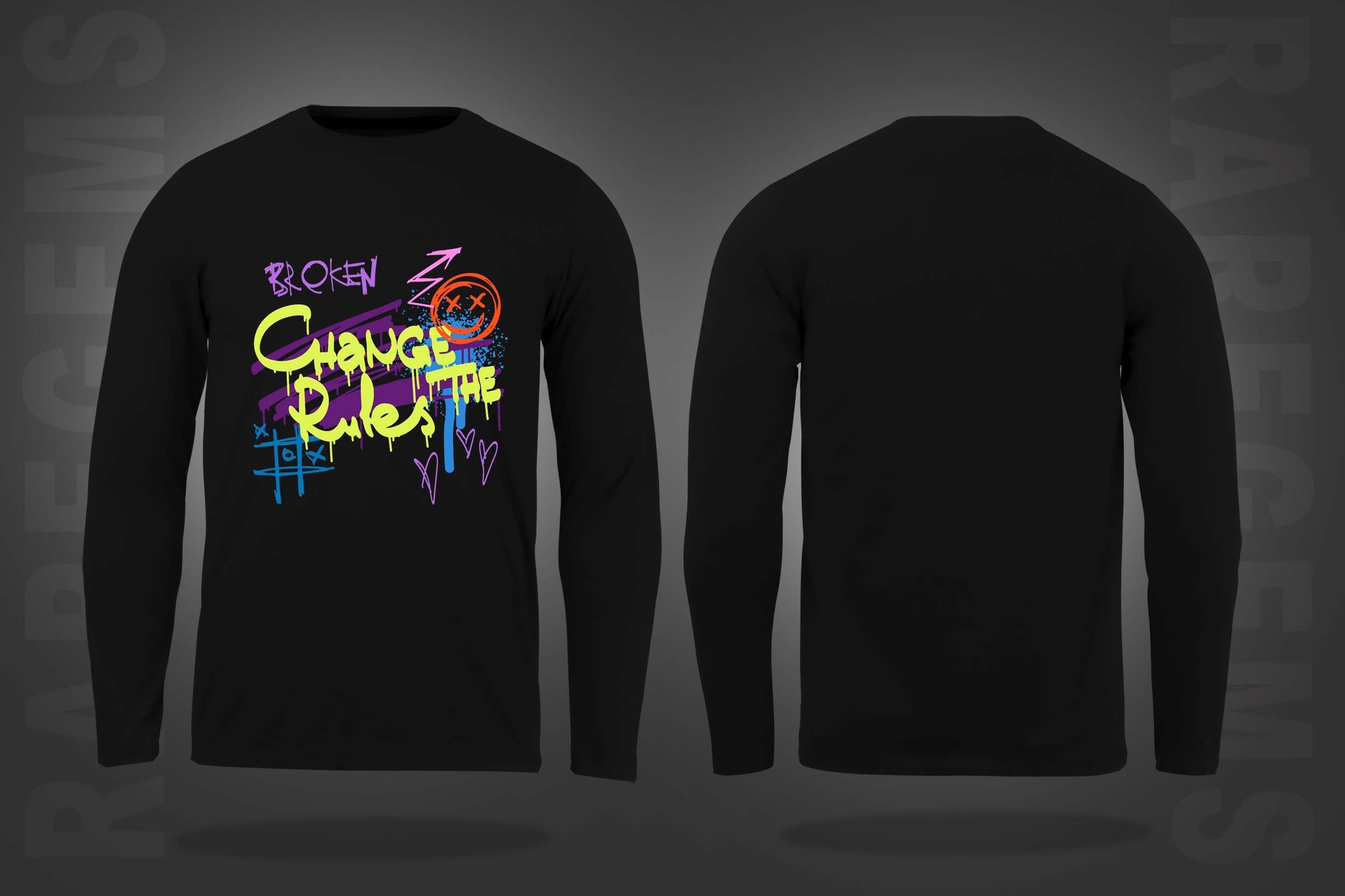 Black Round Neck Change The Rules Graffiti Printed Full Sleeves T-Shirt