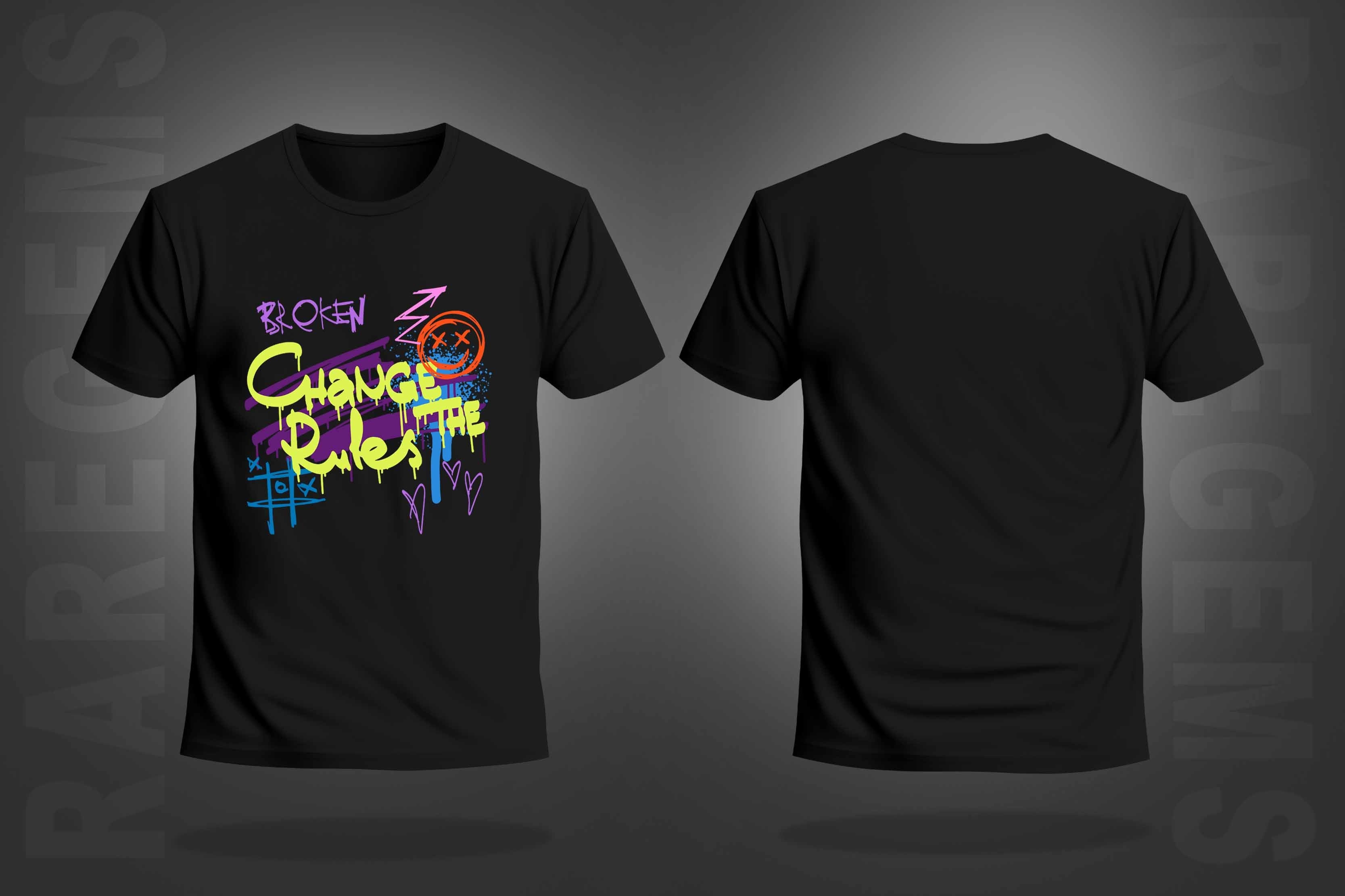 Black Round Neck Half Sleeve Change The Rules Graffiti Printed Regular T-Shirt