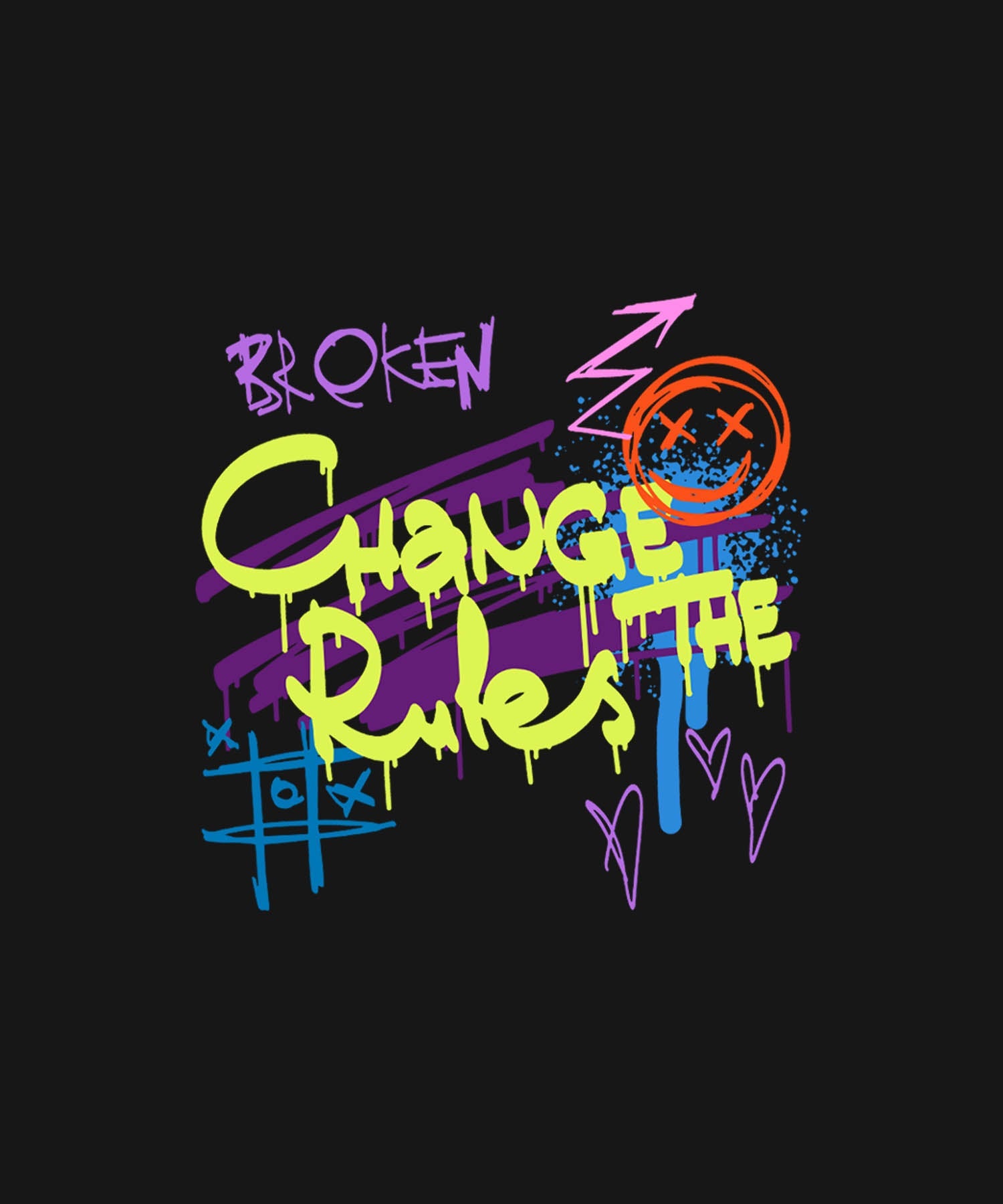 Black Round Neck Half Sleeve Change The Rules Graffiti Printed Regular T-Shirt