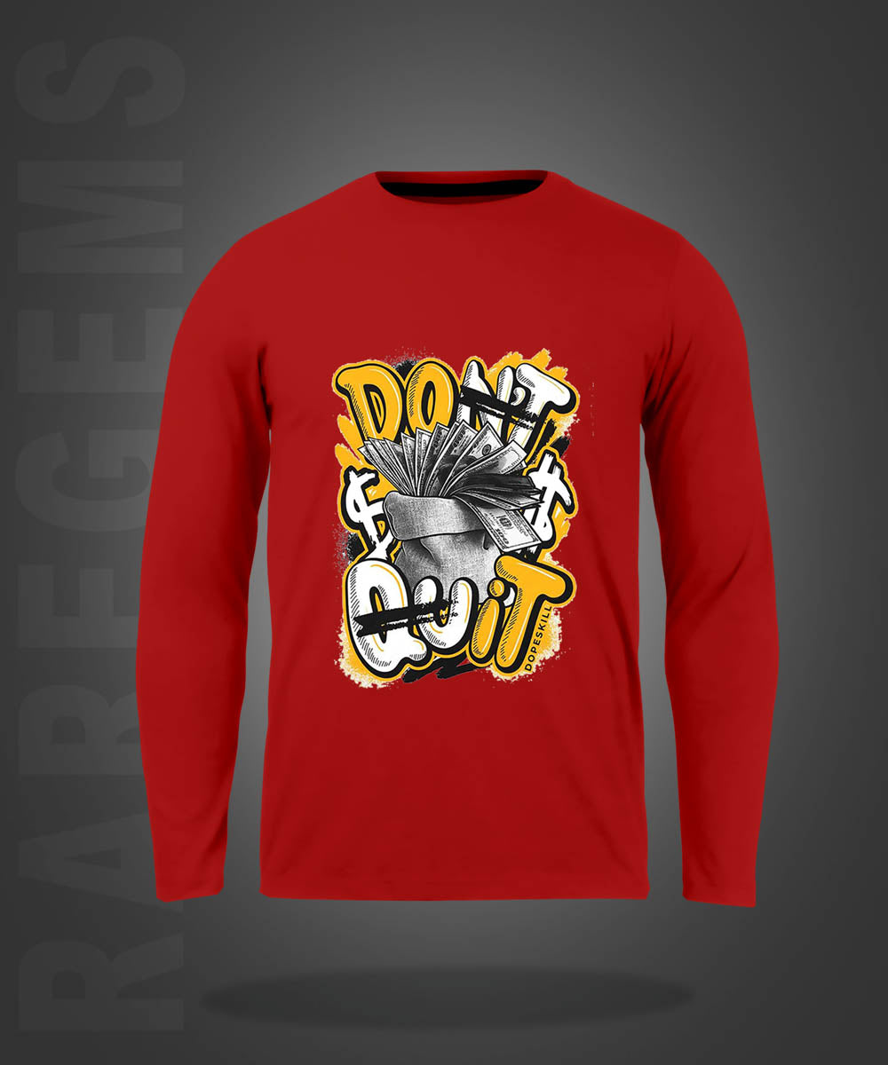 Red Round Neck Don't Quit Do It Printed Full Sleeves T-Shirt