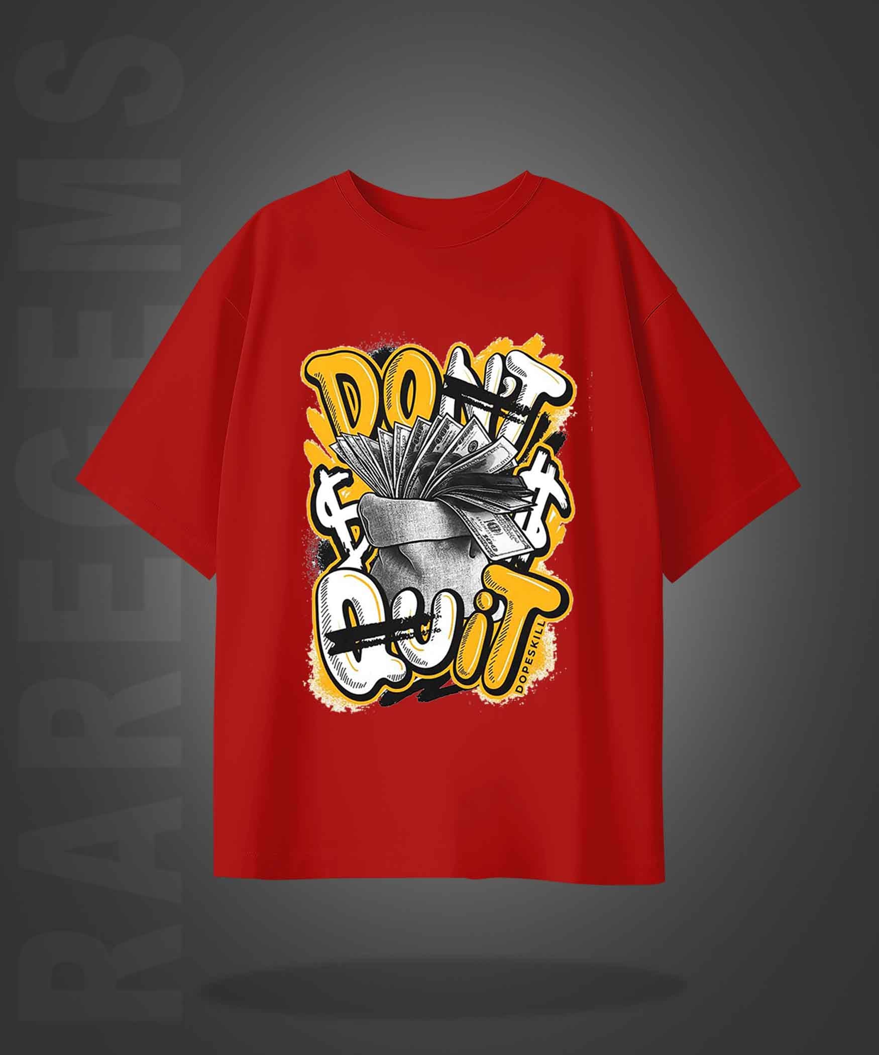 Red Half Sleeves Round Neck Don't Quit Do It Printed Oversized T-Shirt