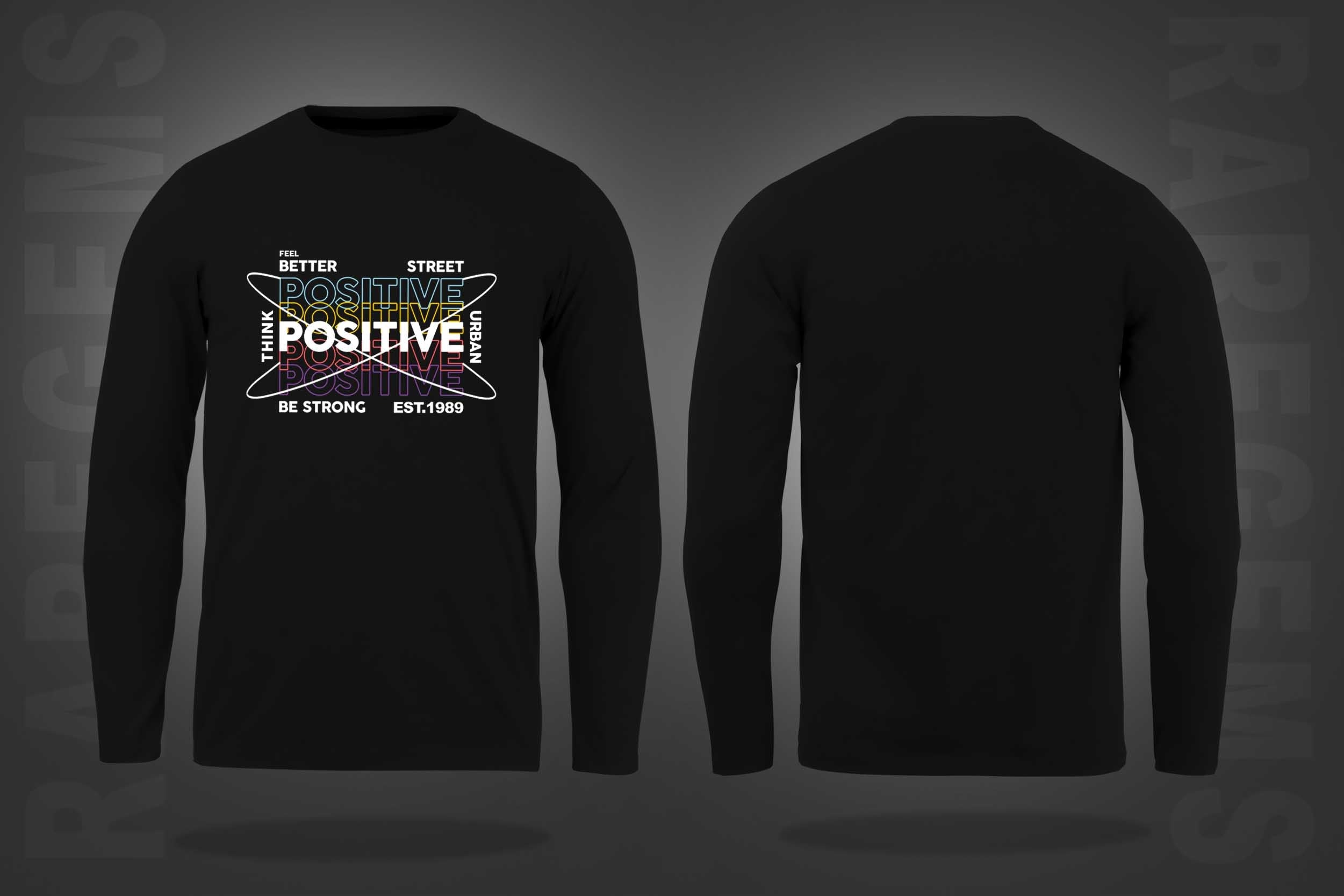Black Round Neck Think Positive Printed Full Sleeves T-Shirt