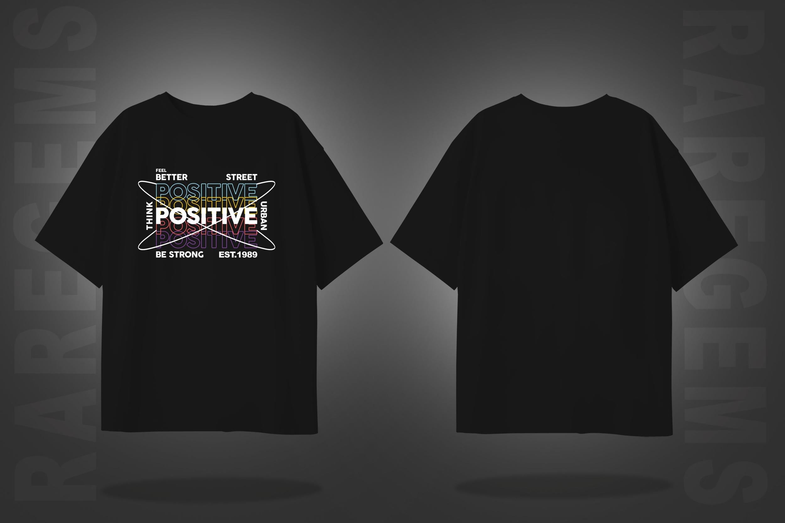 Black Half Sleeve Round Neck Think Positive Printed Oversized T-Shirt