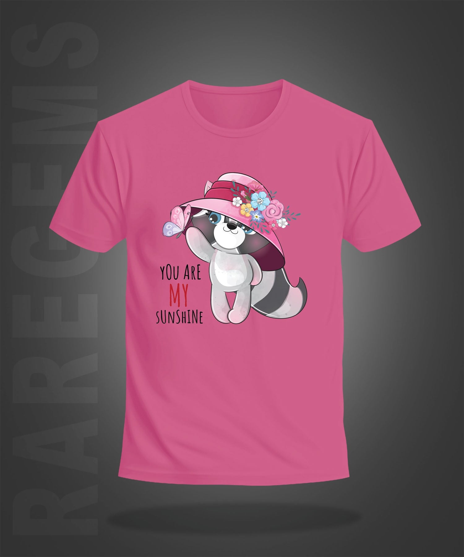 Pink Round Neck Half Sleeve Cute Cat You Are My Sunshine Printed Regular T-Shirt