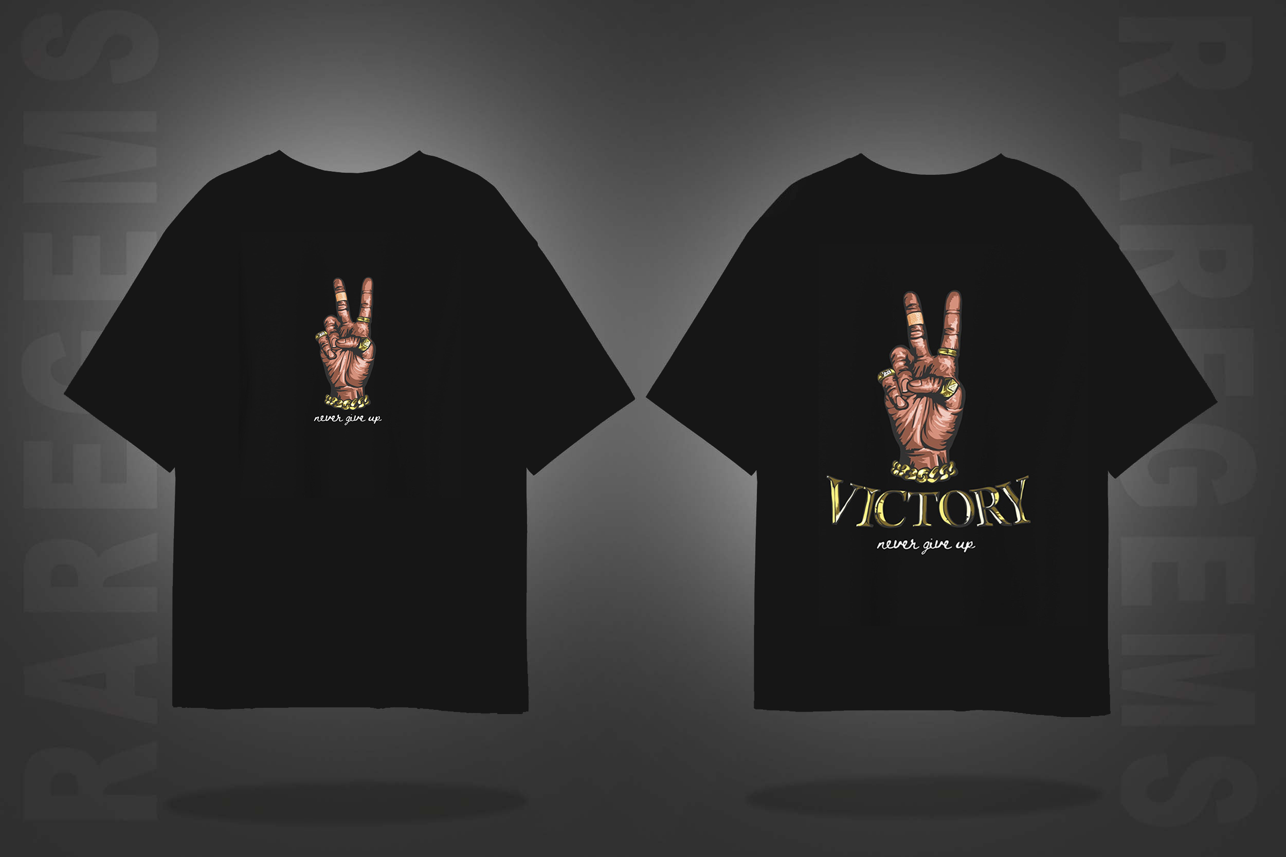 Black Half Sleeves Victory Never Give Up Printed Oversized T-Shirt