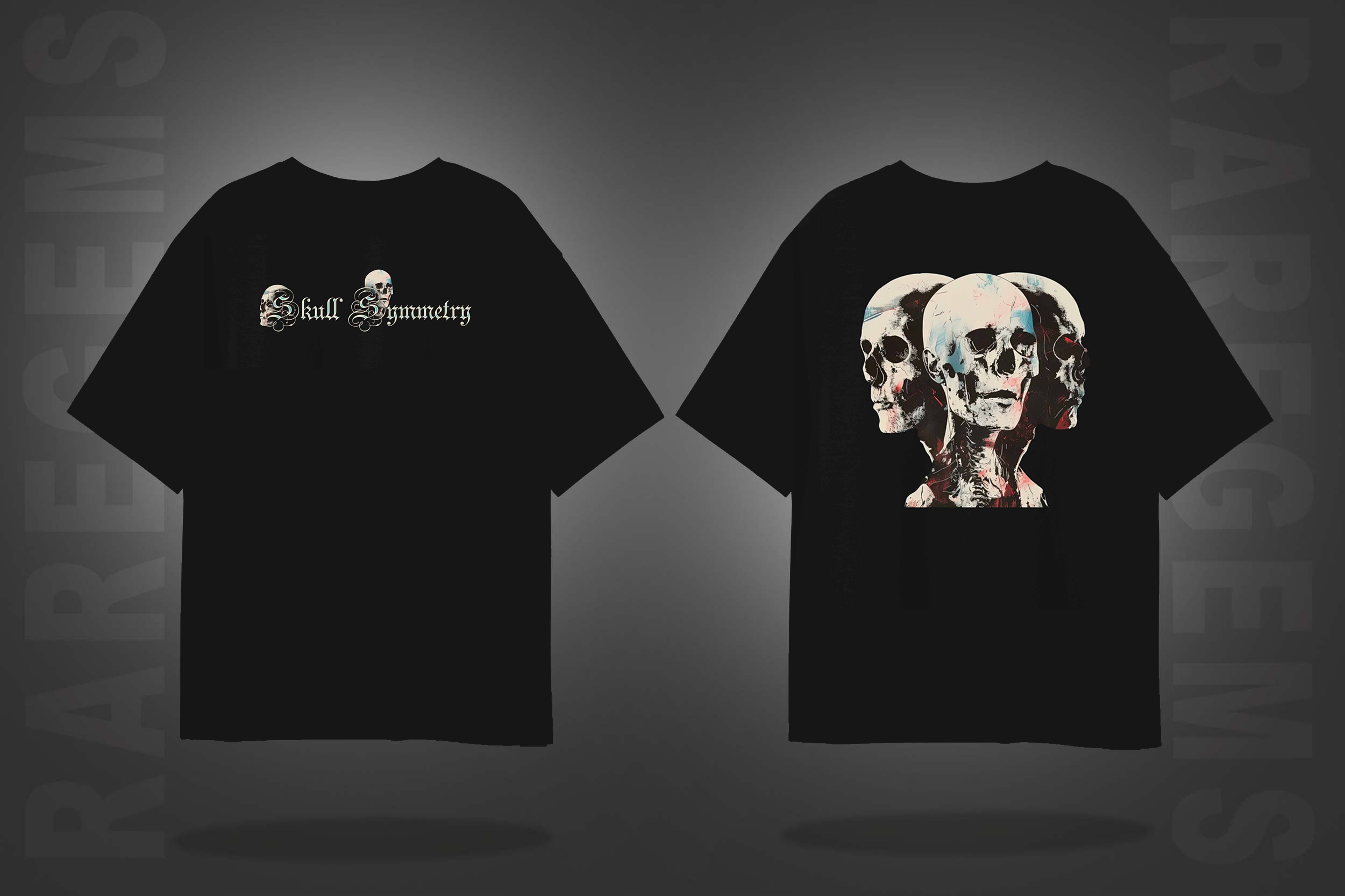 Black Half Sleeves Three Skulls Printed Oversized T-Shirt