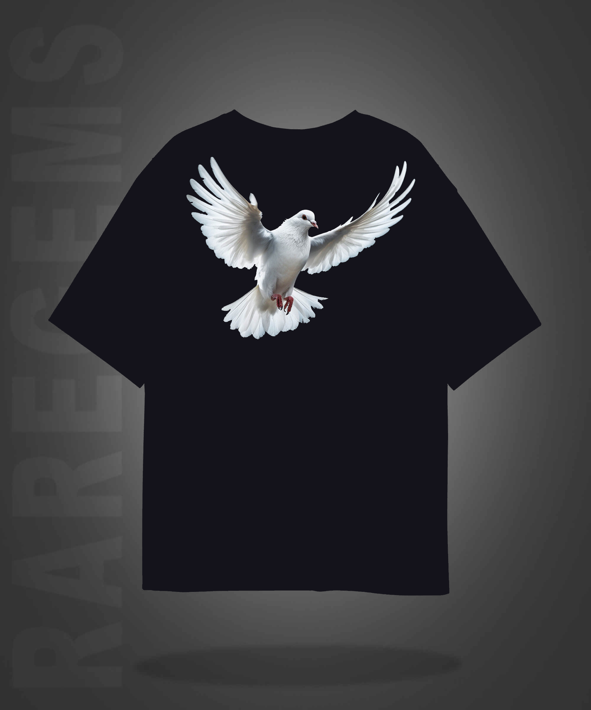 Black Half Sleeves Dove Love And Peace Printed Oversized T-Shirt