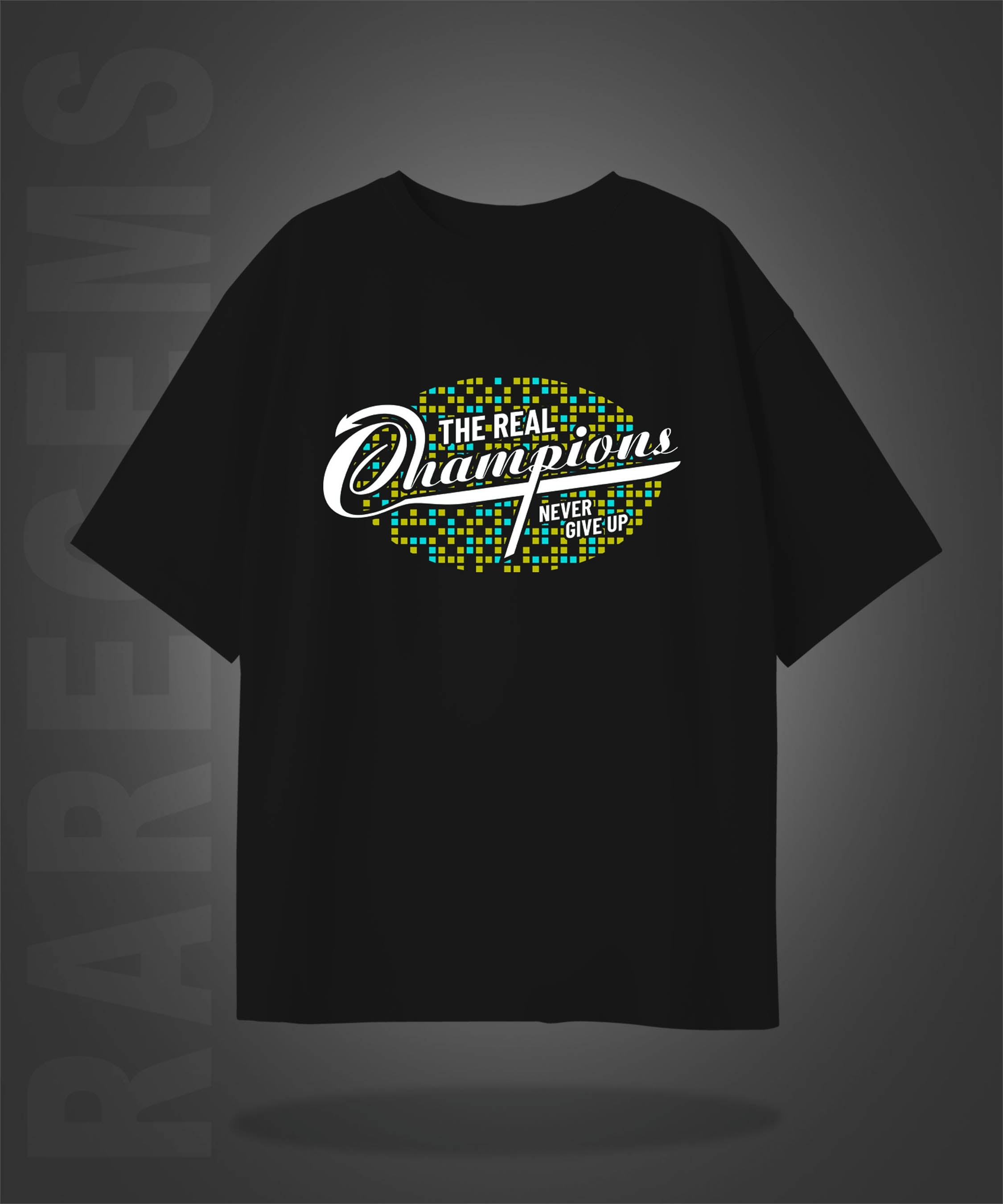Black Half Sleeve Round Neck The Real Champion Printed Oversized T-Shirt