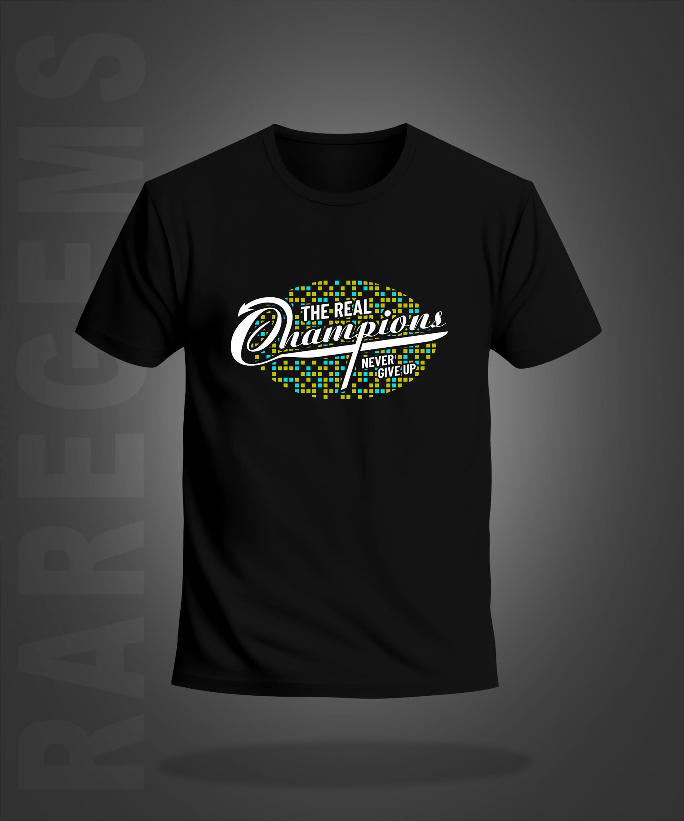 Black Half Sleeves Round Neck The Real Champion Printed Regular T-Shirt