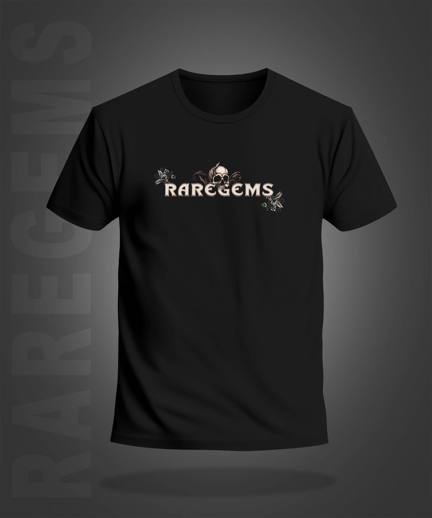 Black Half Sleeves Round Neck Skulls With Flowers Printed Regular T-Shirt