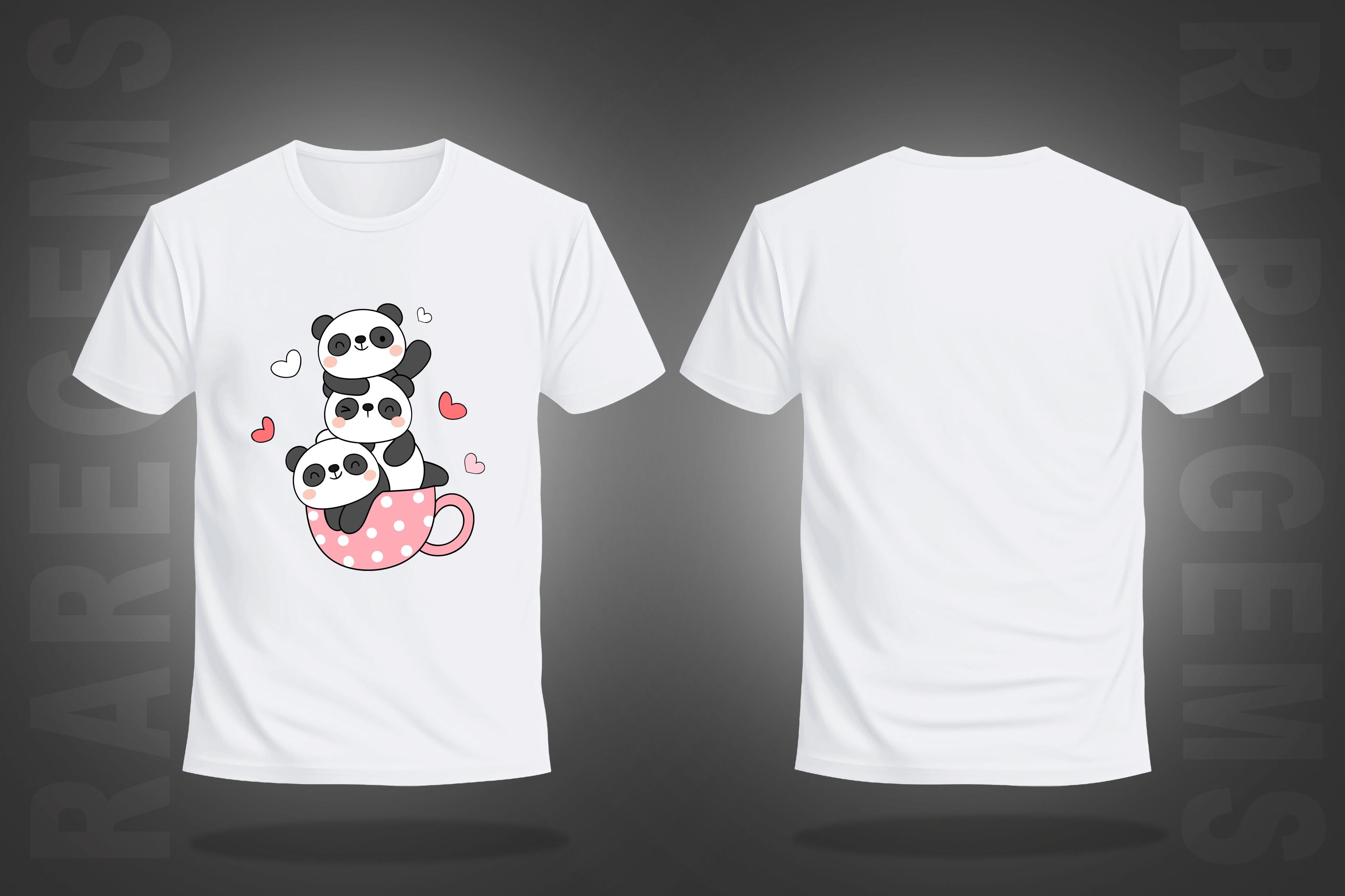 White Half Sleeves Round Neck Three Cute Pandas In A Cup Printed Regular T-Shirt