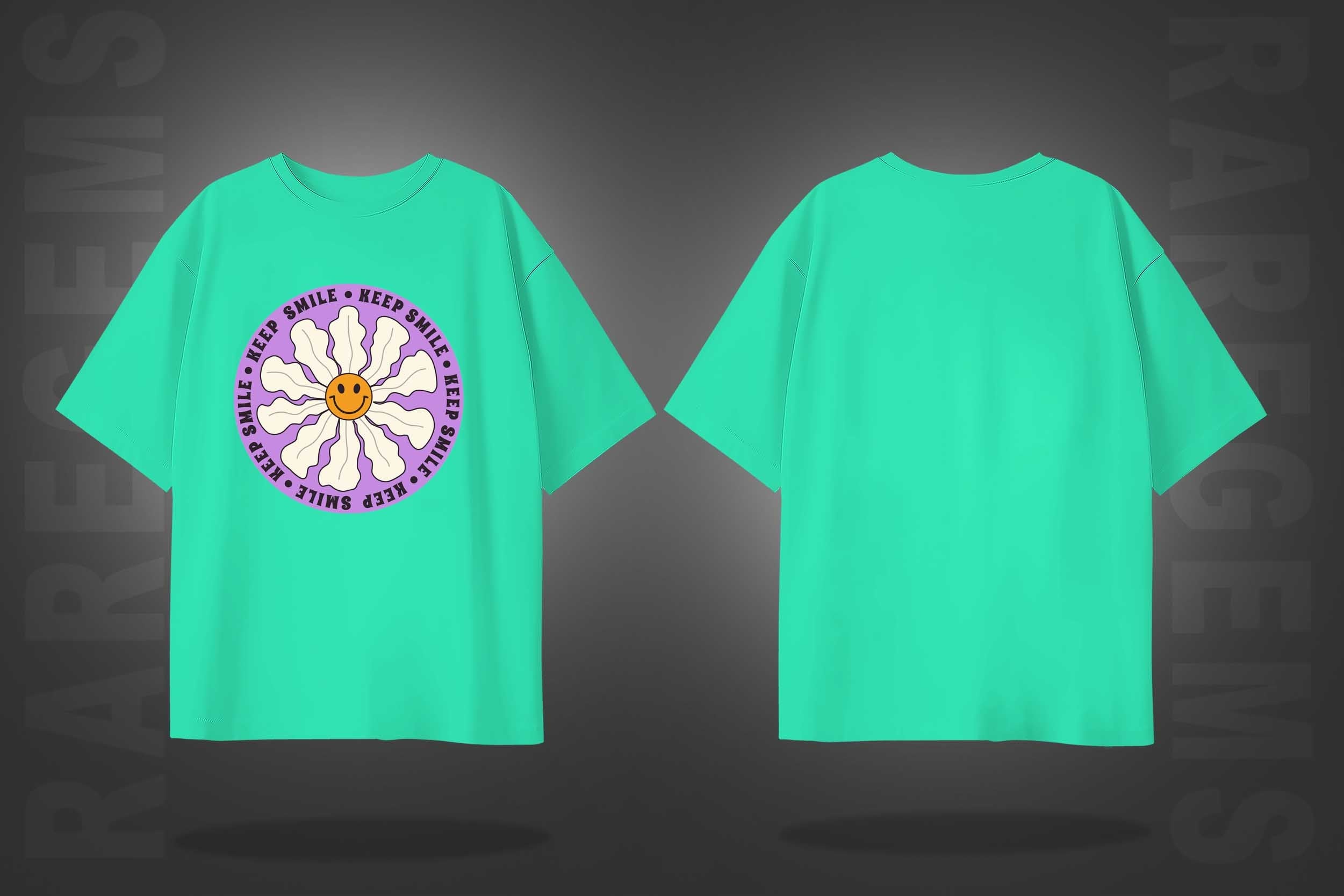 Mint Green Half Sleeve Round Neck Keep Smile Printed Oversized T-Shirt