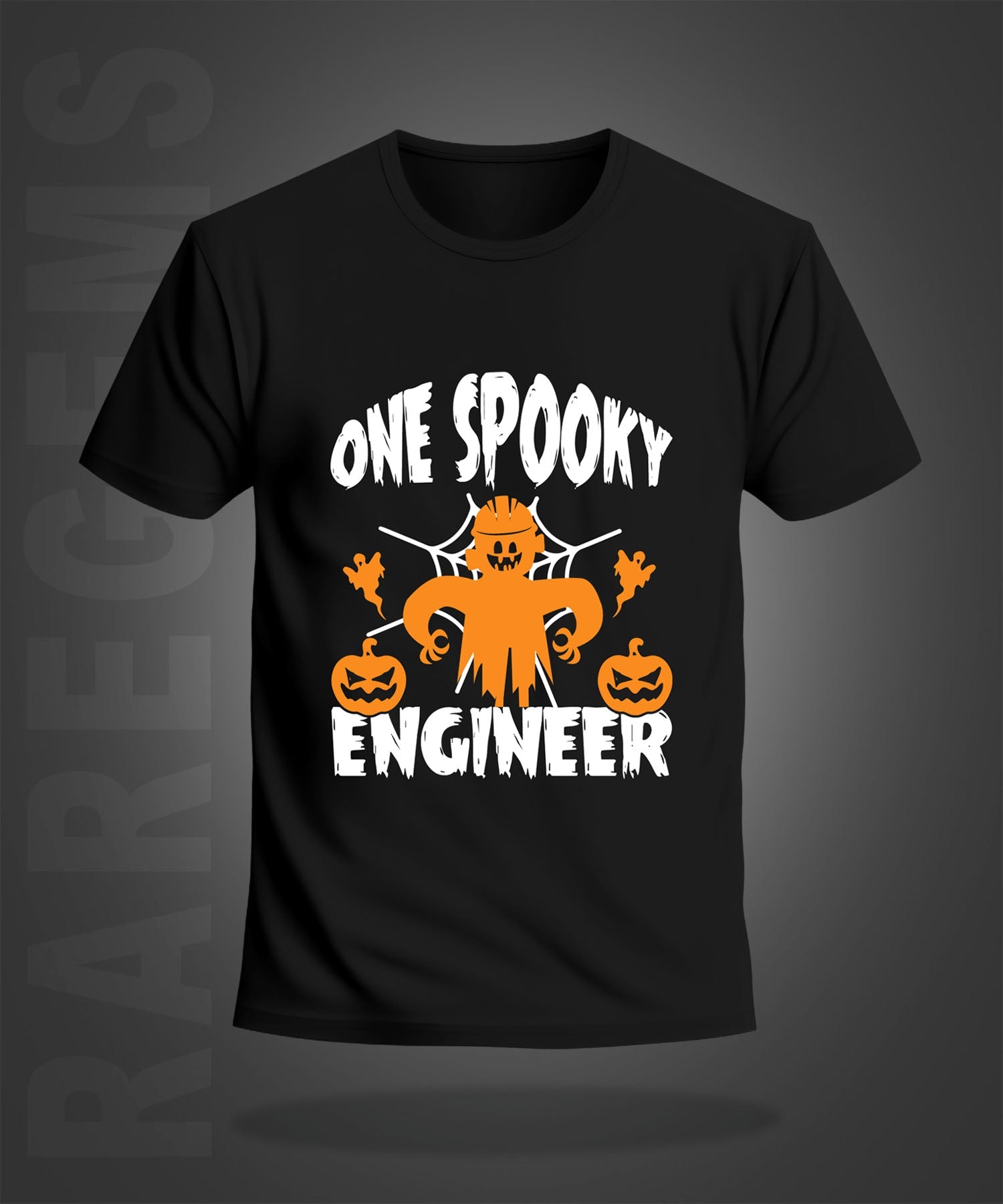 Black Round Neck Half Sleeve One Spooky Engineer Printed Regular T-Shirt