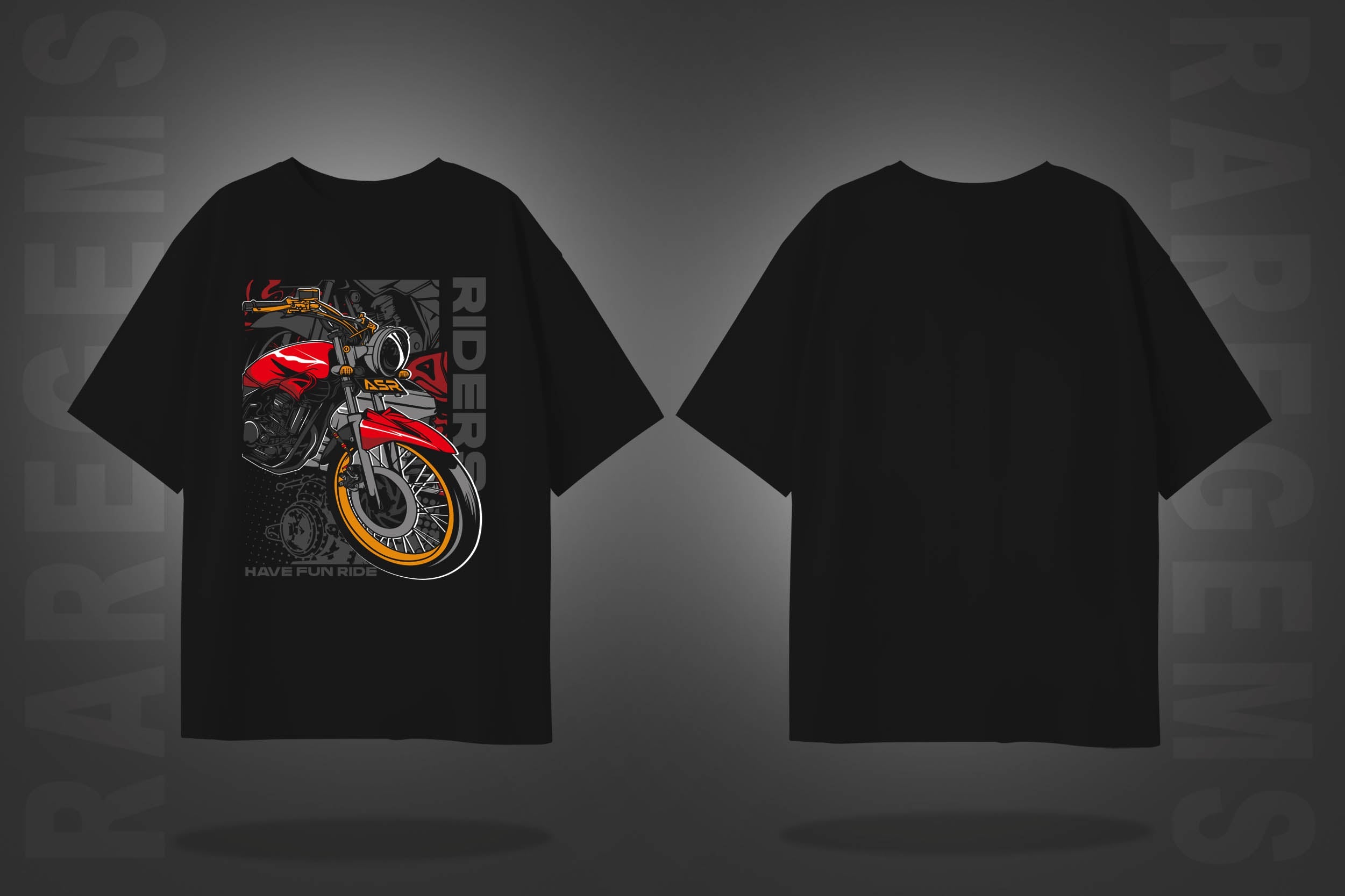 Black Half Sleeve Round Neck Bike And Rider Printed Oversized T-Shirt