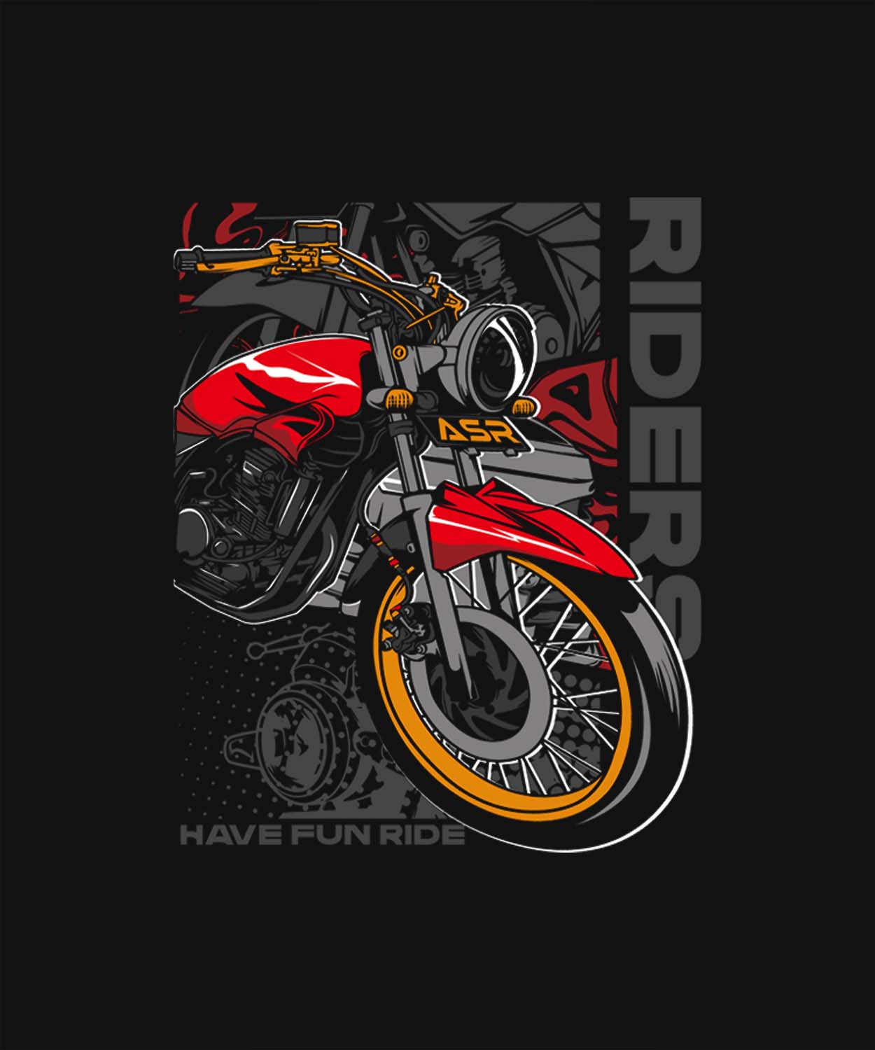 Black Half Sleeve Round Neck Bike And Rider Printed Oversized T-Shirt