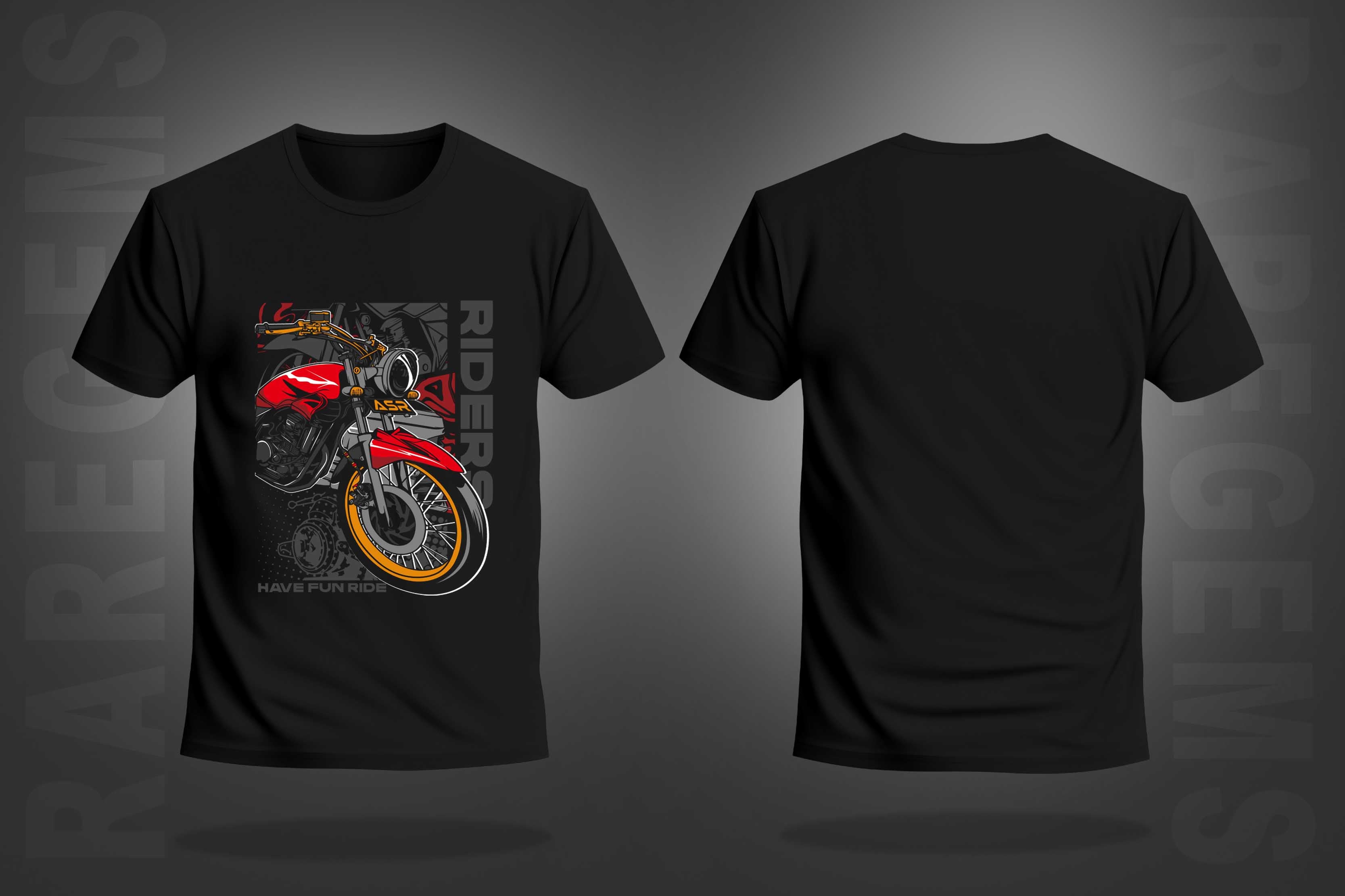 Black Half Sleeves Round Neck Bike And Rider Printed Regular T-Shirt