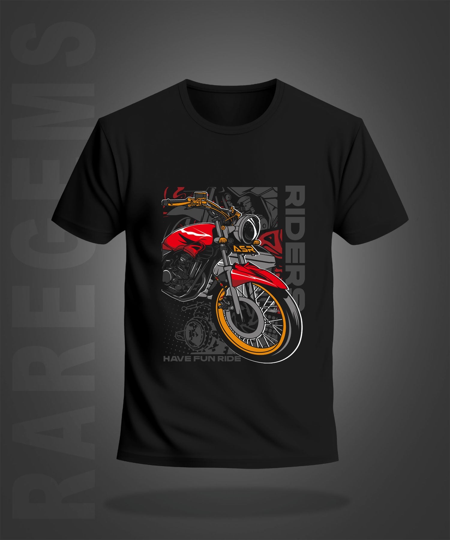 Black Half Sleeves Round Neck Bike And Rider Printed Regular T-Shirt