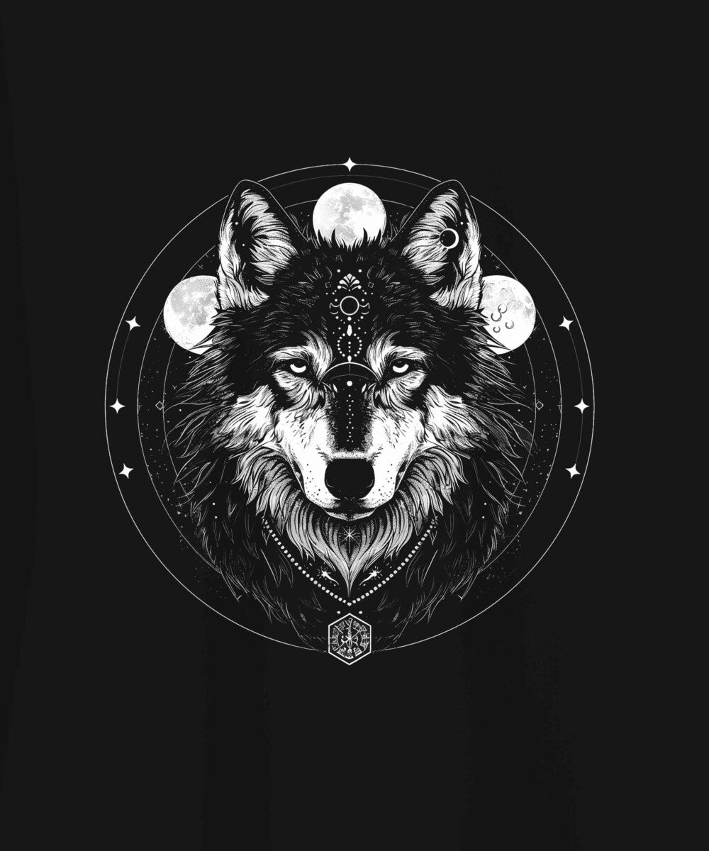 Black Half Sleeve Wolf And Moon Printed Regular T-Shirt