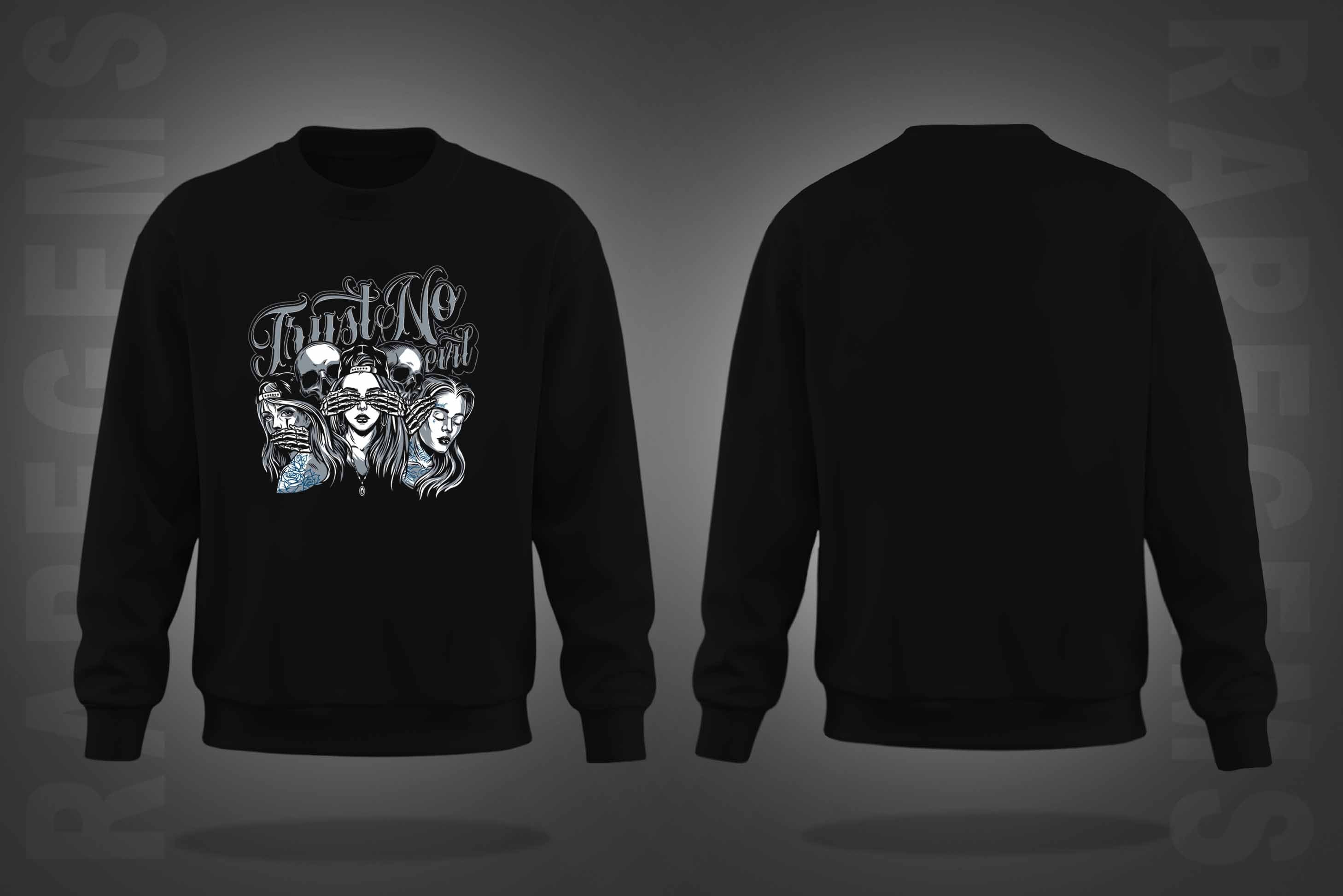 Black Round Neck Three Girls And Two Skulls Printed Sweatshirt