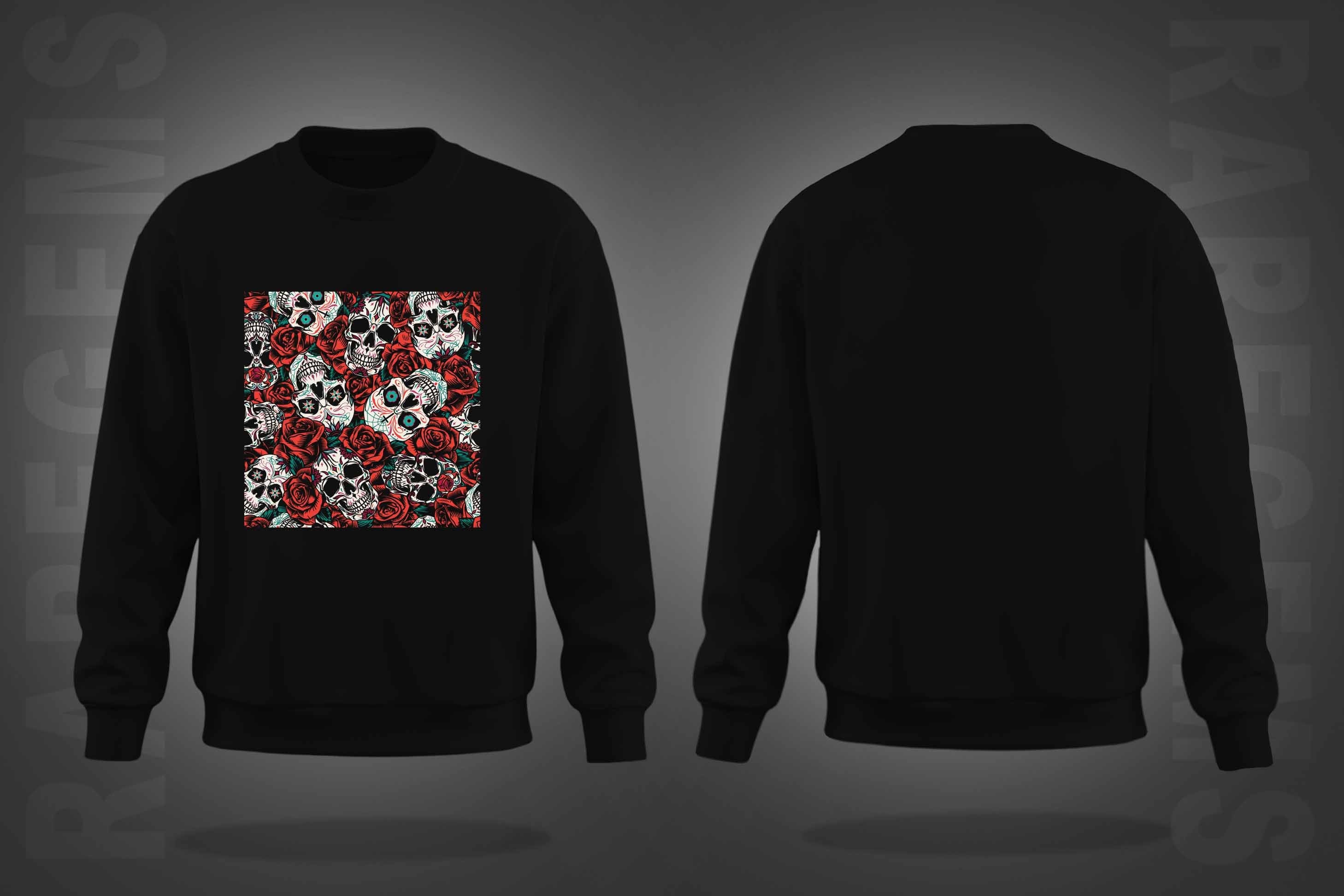 Black Round Neck Skulls And Roses Printed Sweatshirt