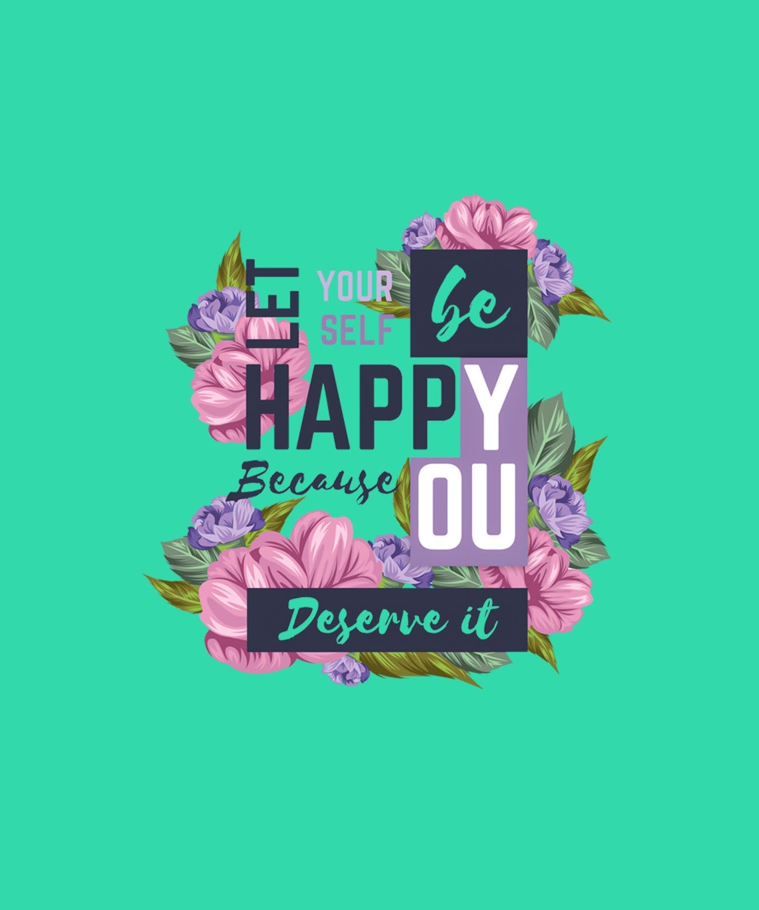 Mint Green Half Sleeve Round Neck Be Happy Printed Regular T-Shirt