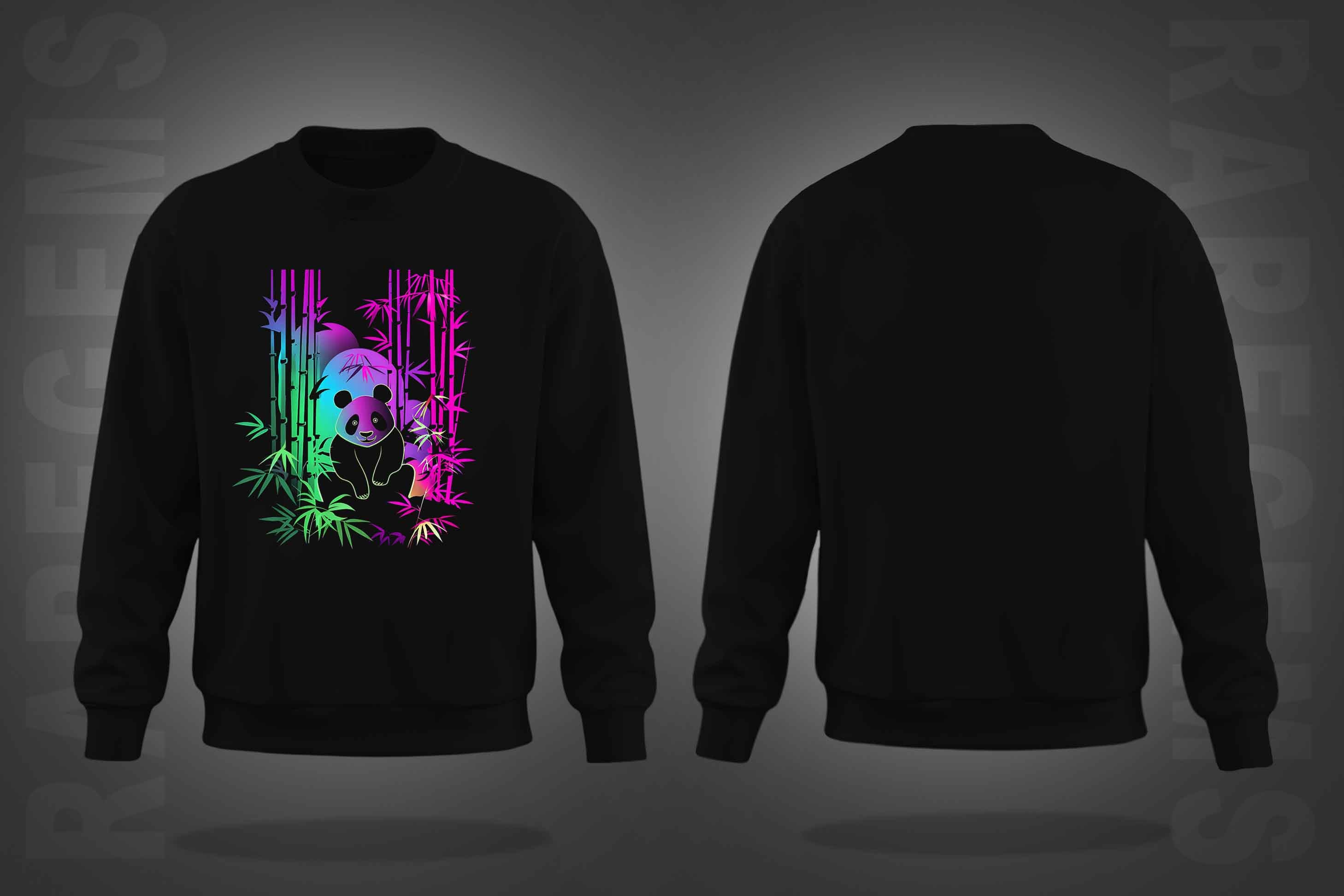 Black Round Neck Colorful Neon Panda Printed Sweatshirt