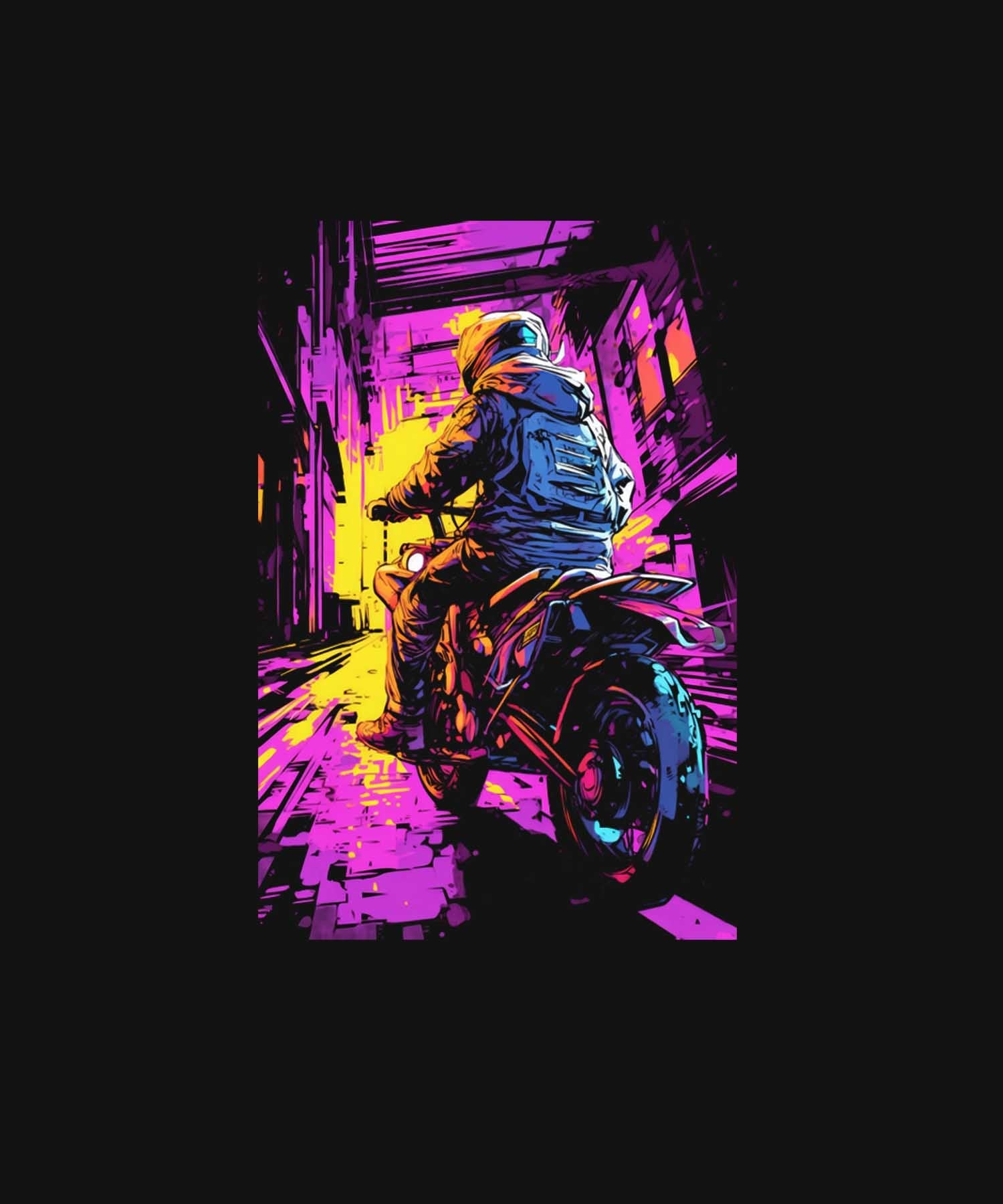 Black Half Sleeve Round Neck Colorful Bike Printed Regular T-Shirt