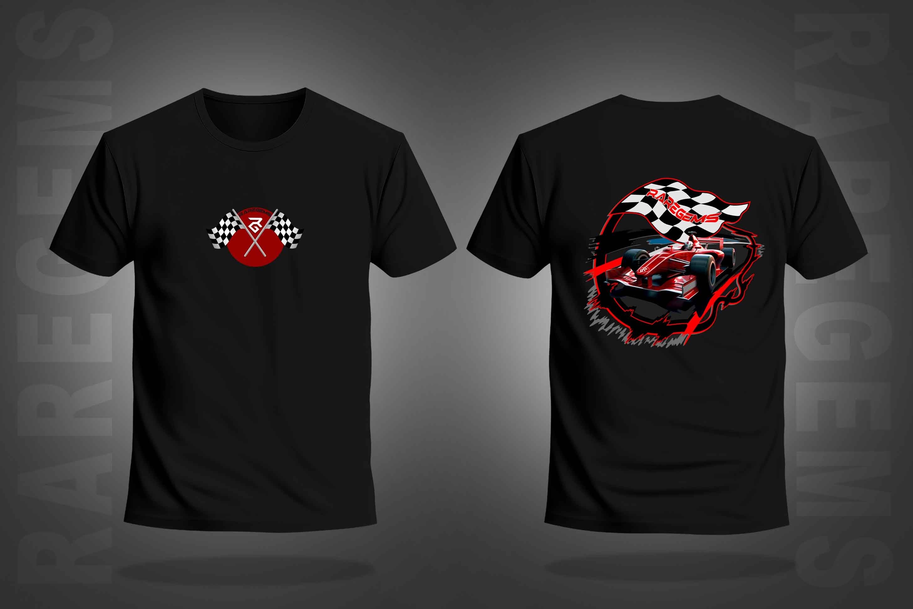 Black Half Sleeve Round Neck Sports Car Printed Regular T-Shirt